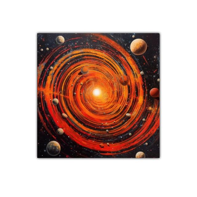 Cuadro cosmos en espiral con vibrantes tonos rojos y naranjas