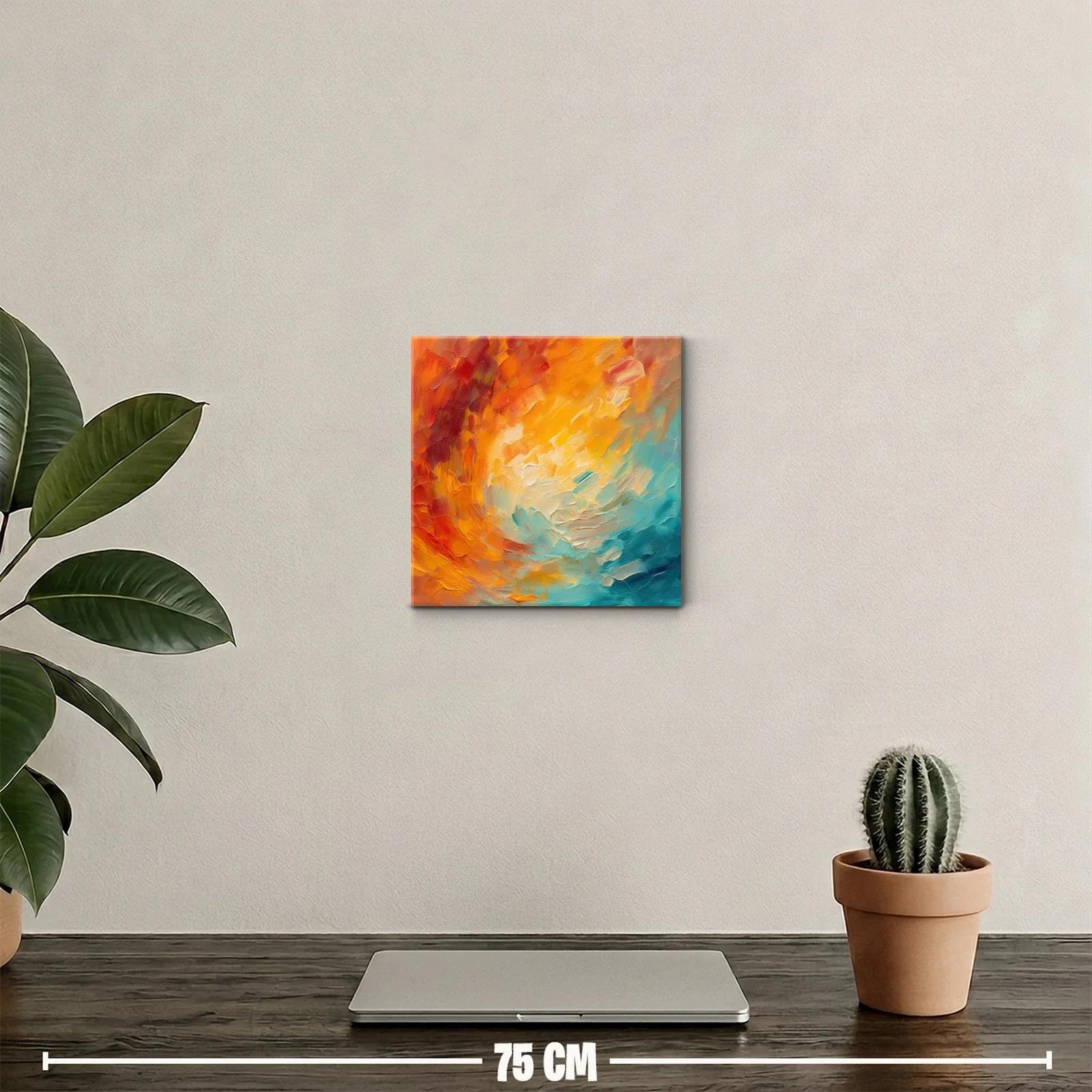Cuadro abstracto en tonos cálidos y azules vibrantes — miniatura 2