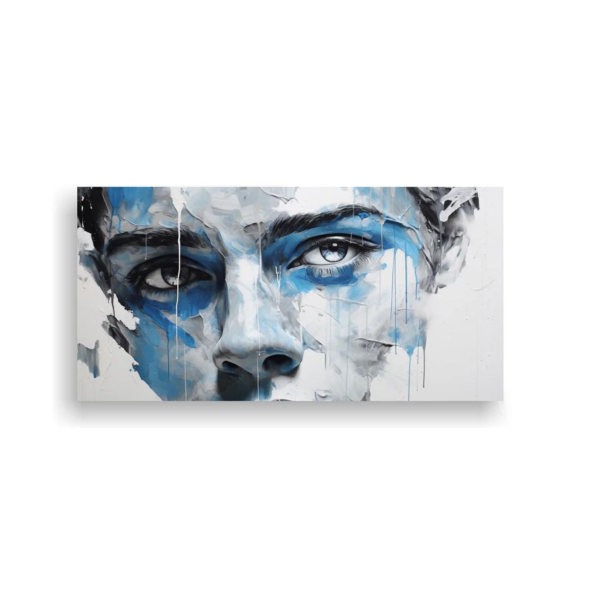 Cuadro rostro femenino con ojos azules y pinceladas desvanecidas