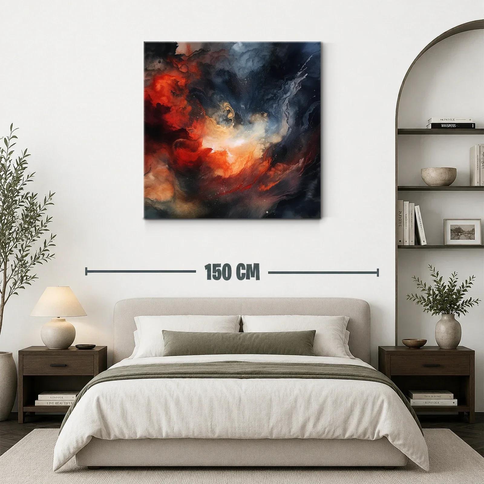 Cuadro abstracto con explosión en tonos cálidos y oscuros — miniatura 3