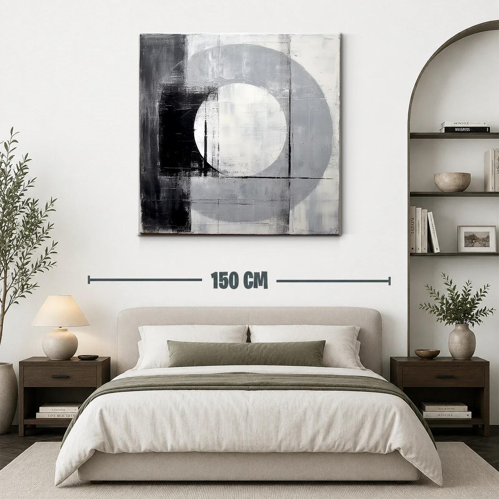 Cuadro abstracto en tonos gris y negro con formas geométricas — miniatura 3