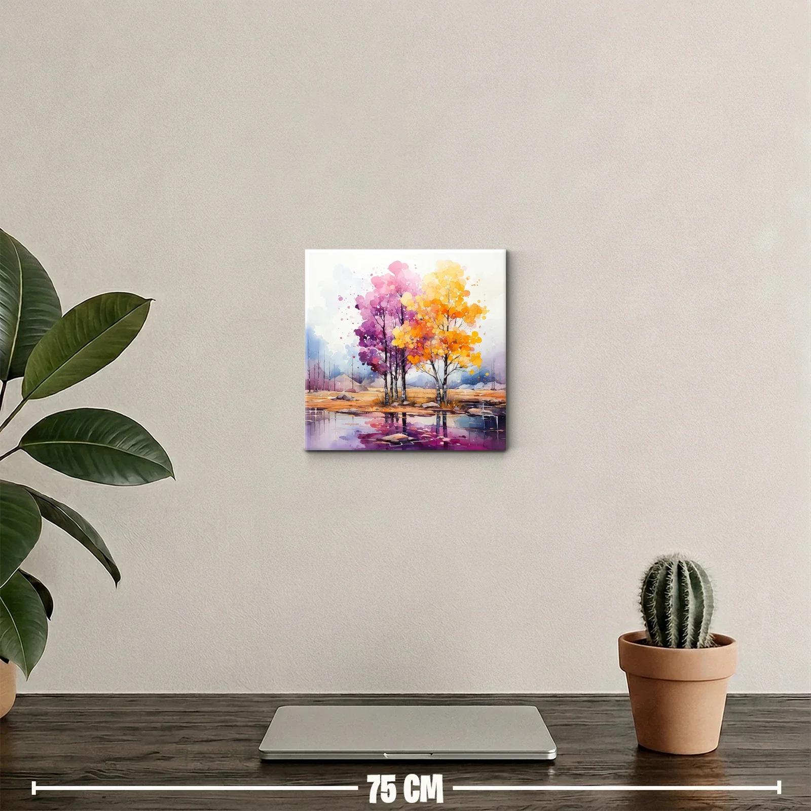 Cuadro decorativo con árboles en tonos otoñales vibrantes — miniatura 2
