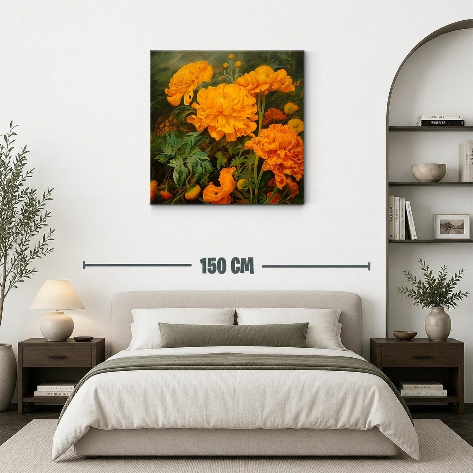 Cuadro con vibrantes flores naranjas y hojas verdes — miniatura 3