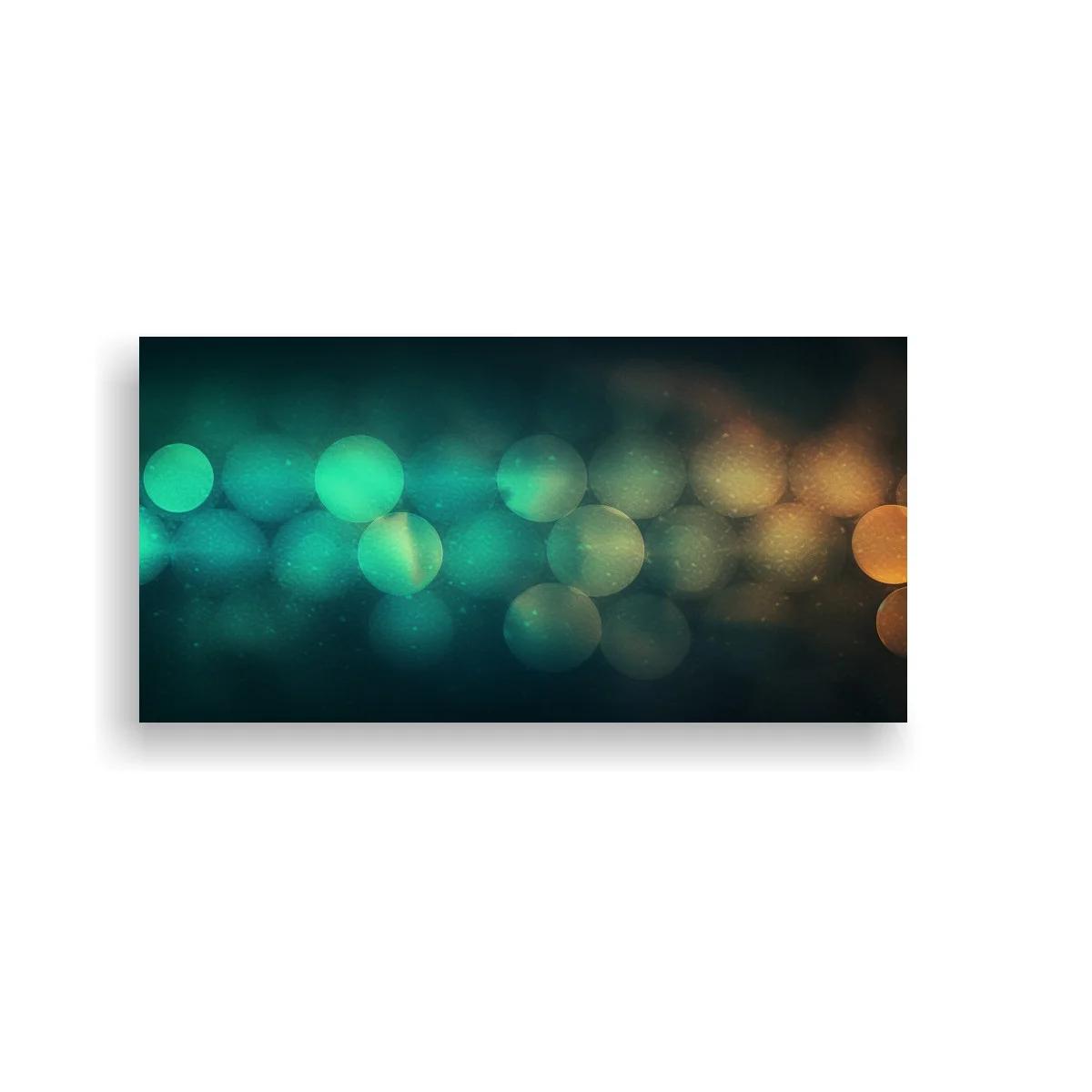 Cuadro luces desenfocadas con franja turquesa y ámbar — imagen principal