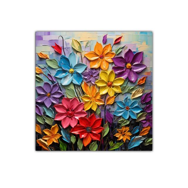 Cuadro decorativo con vibrantes flores multicolor en relieve