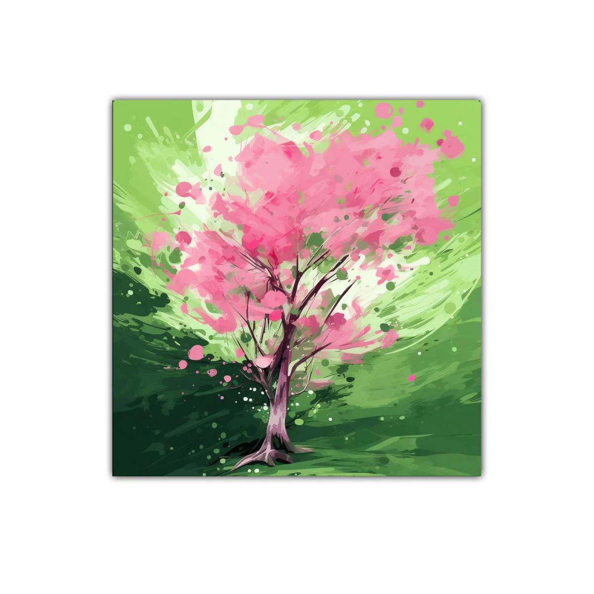 Árbol en flor con vibrantes tonos verdes y rosas — imagen principal