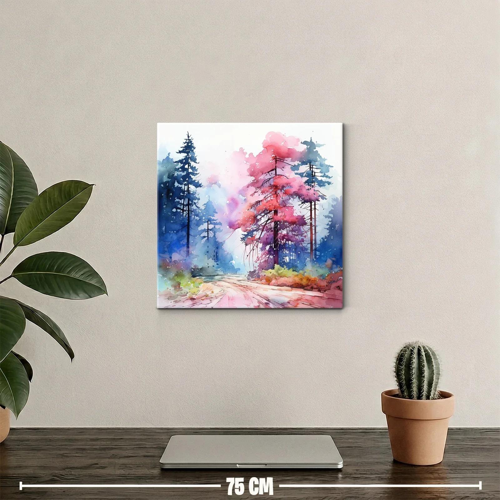 Paisaje natural con árboles vibrantes en tonos rosas y azules — miniatura 2