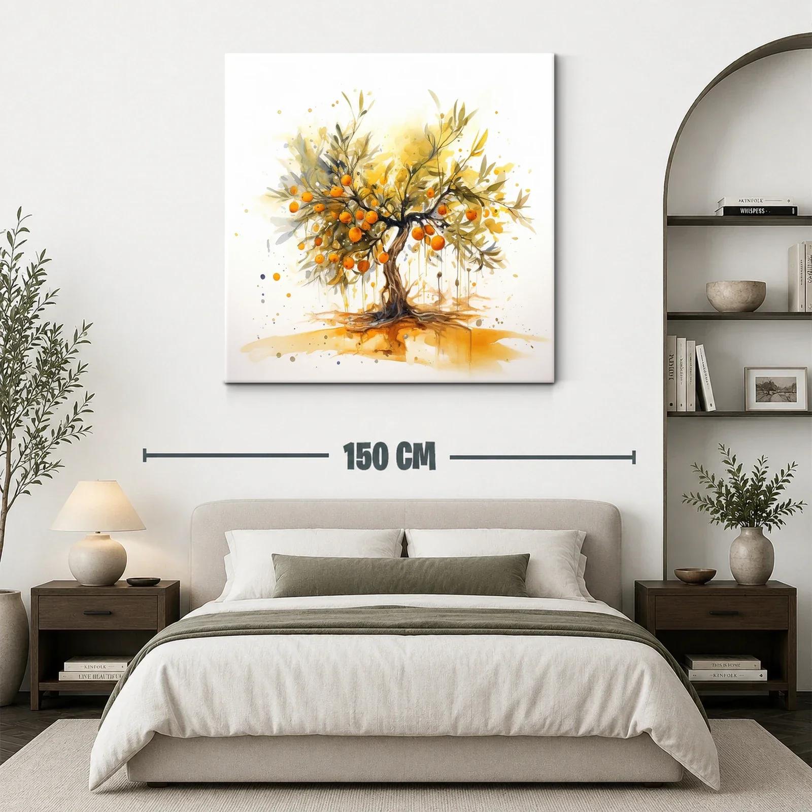 Cuadro moderno con árbol de naranjas vibrantes y ramas delicadas — miniatura 3
