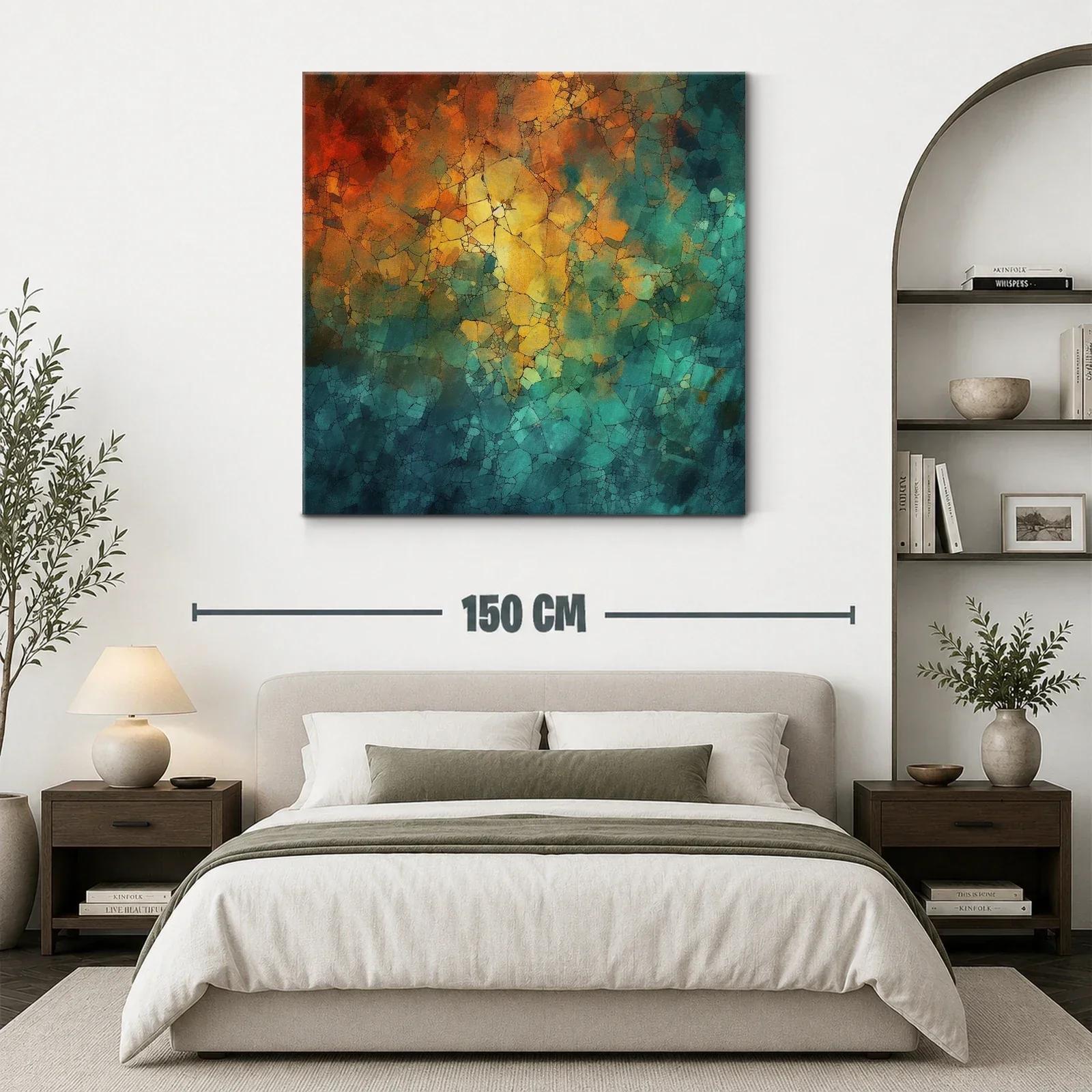Cuadro abstracto con tonos cálidos y fríos entrelazados — miniatura 3