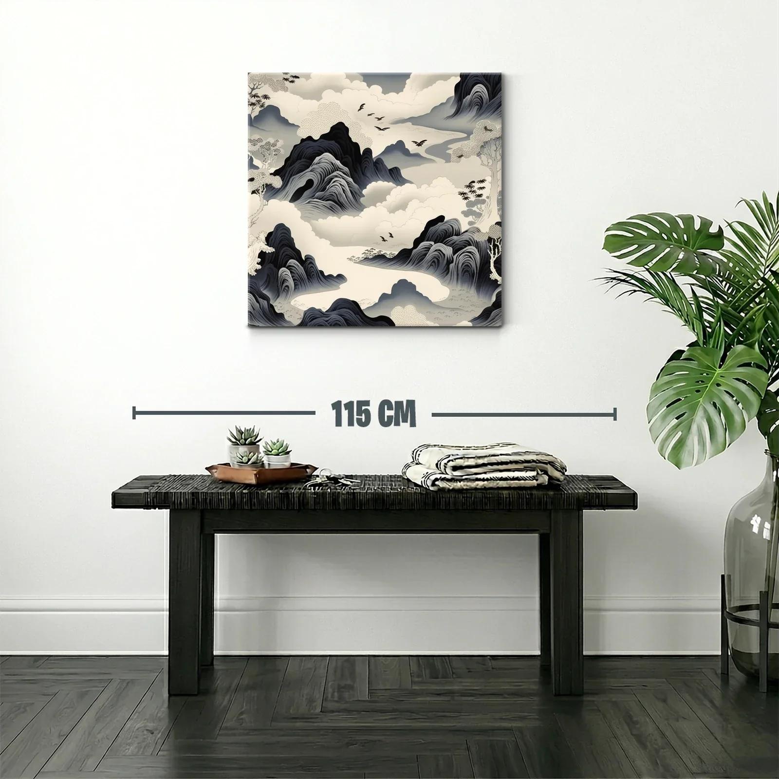 Paisaje onírico con montañas y aves en tonos neutros — miniatura 2