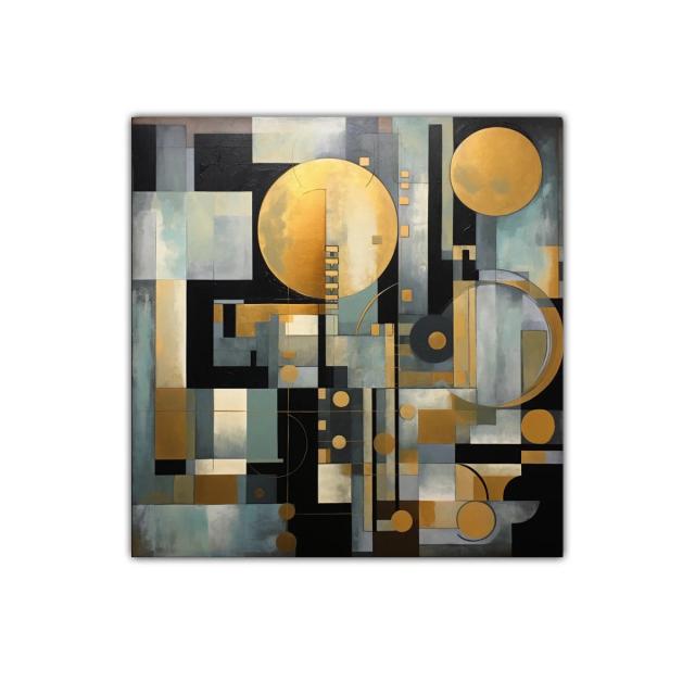 Cuadro decorativo con formas geométricas y tonos dorados