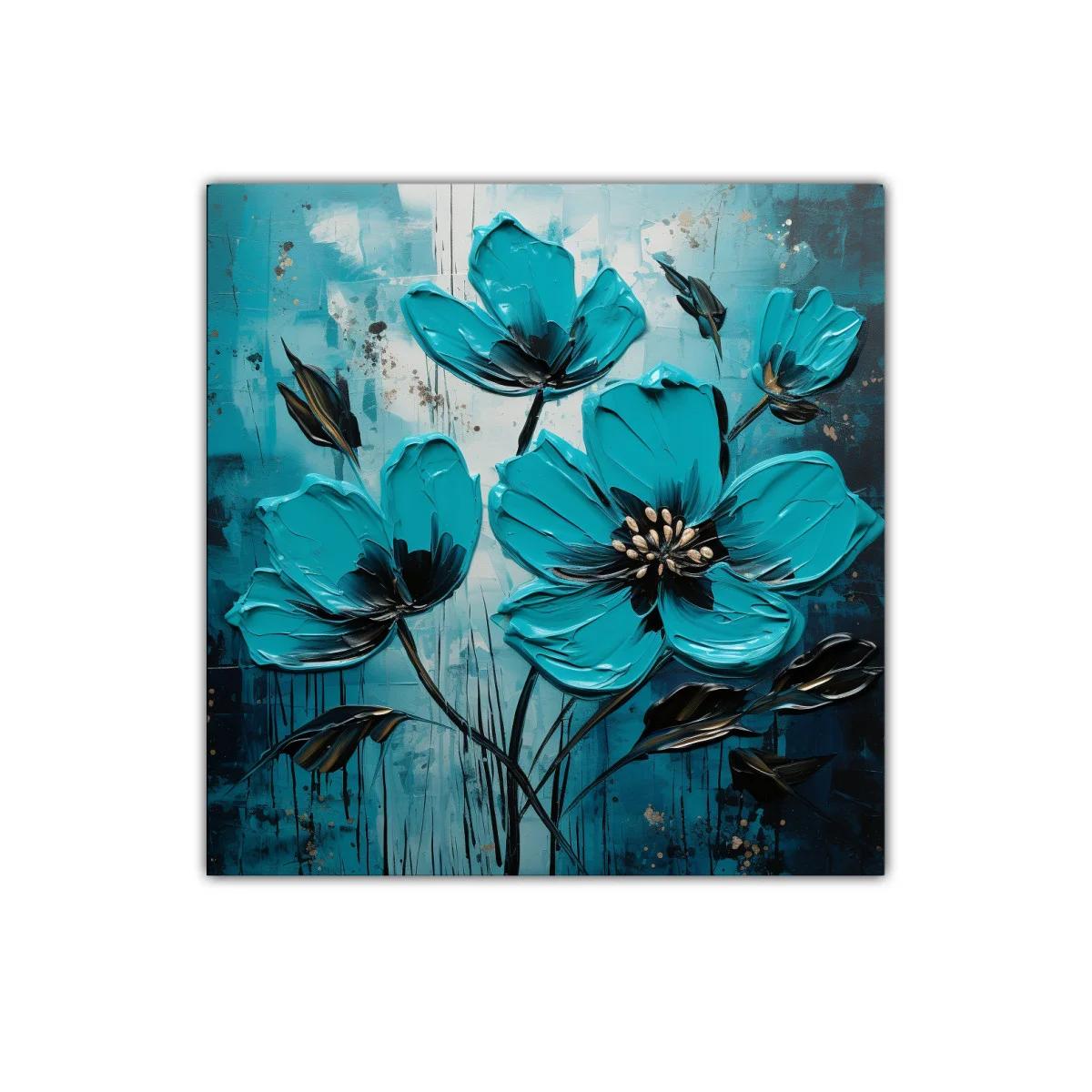 Cuadro decorativo flores vibrantes azules y negro