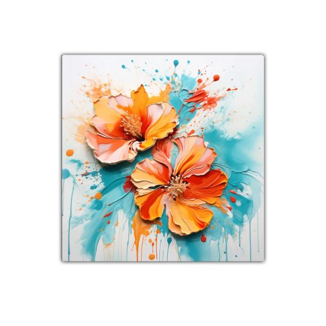 Vibrantes flores en explosión de tonos cálidos y turquesa