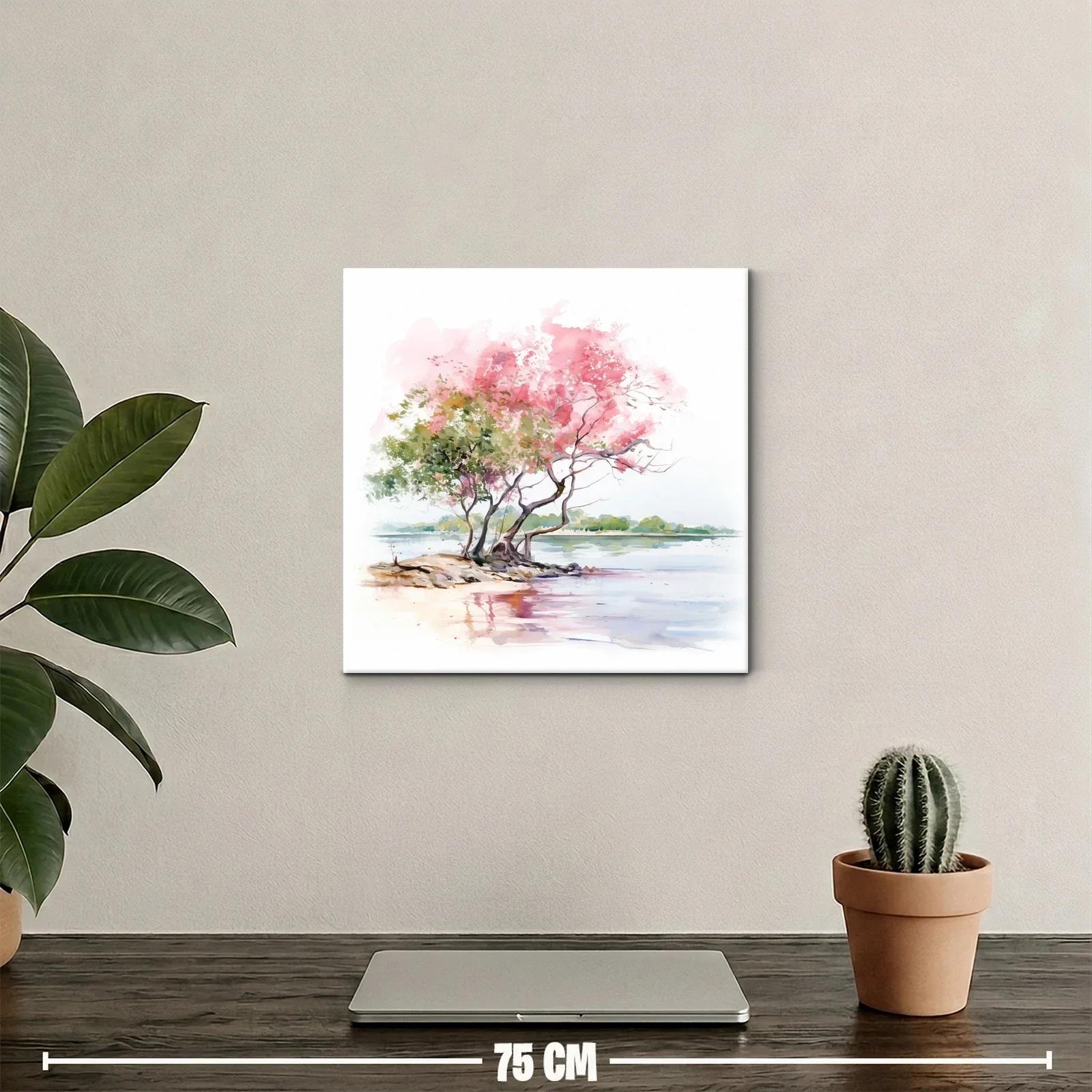 Paisaje sereno con árboles en tonos rosados junto al agua — miniatura 2