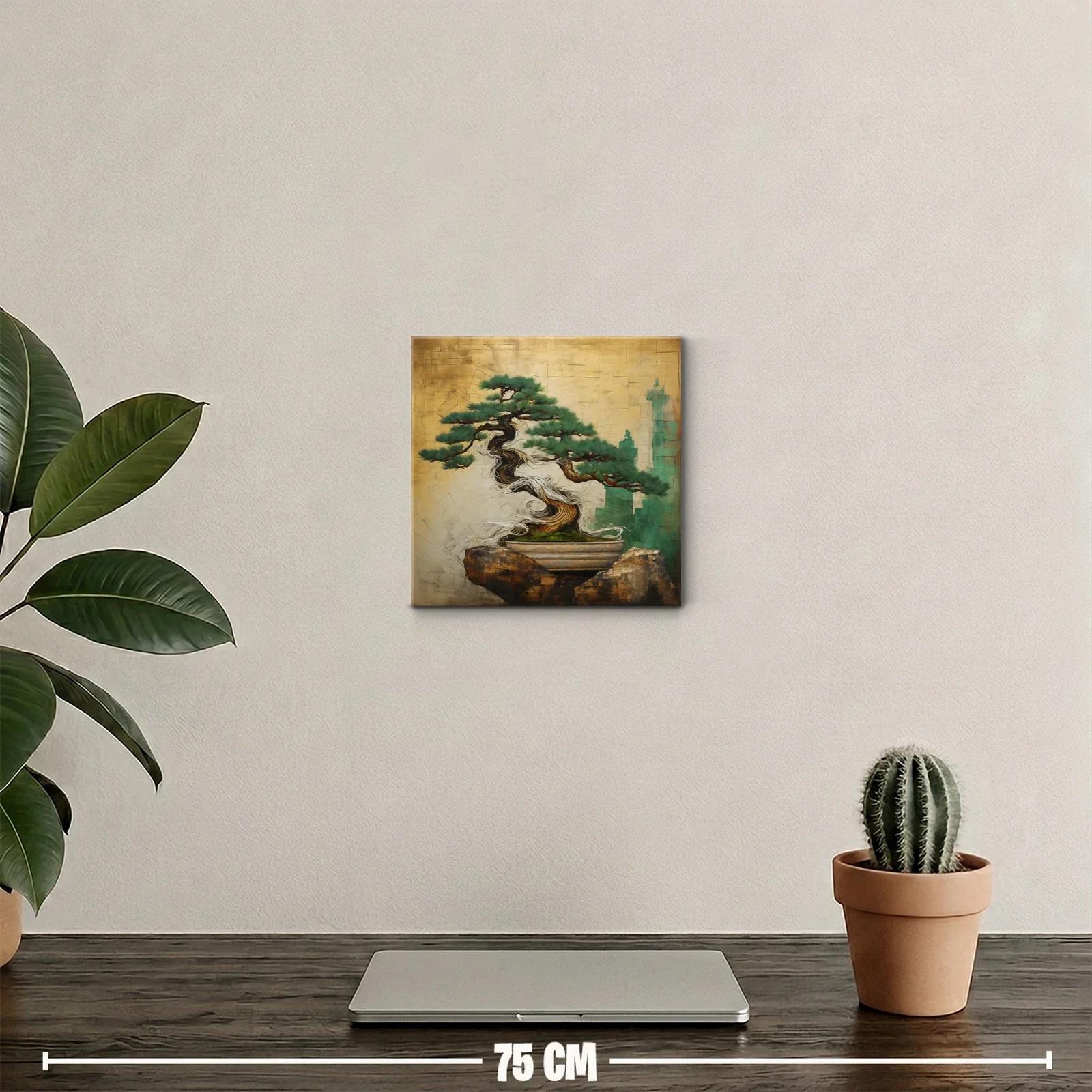 Bonsái estilizado con fondo en tonos dorados y verdes — miniatura 2