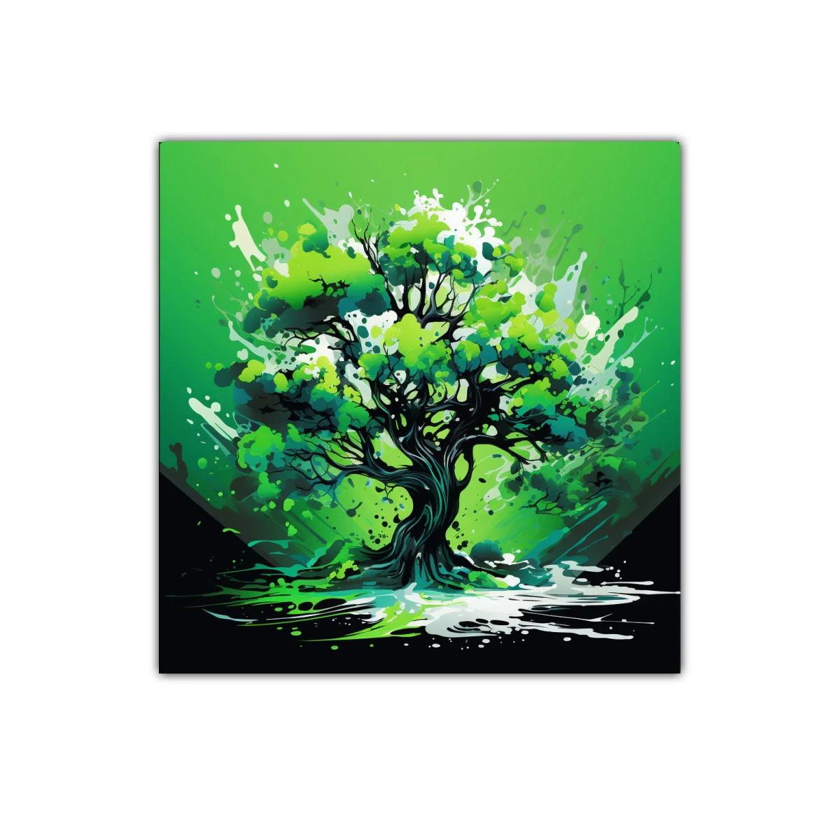 Árbol vibrante con explosión de verdes y energía dinámica — imagen principal