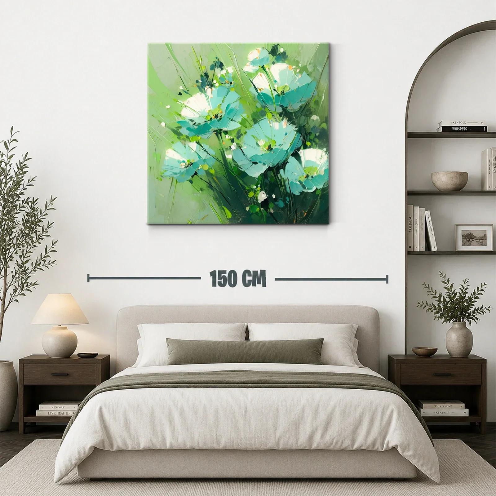 Cuadro floral con vibrantes tonos verdes y azules delicados — miniatura 3