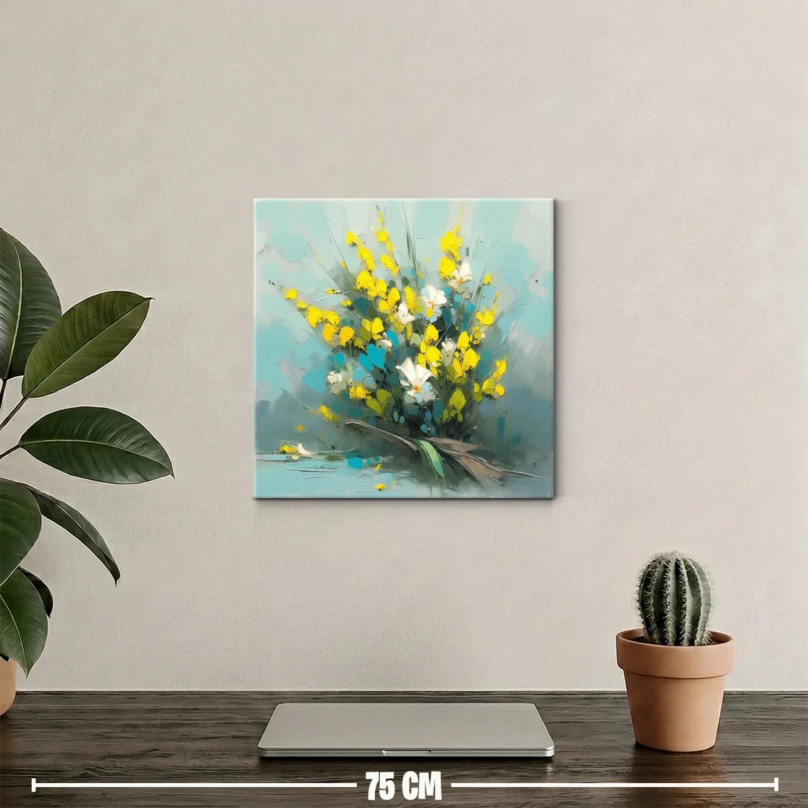 Ramo vibrante con flores amarillas y blanco sobre fondo azul — miniatura 2