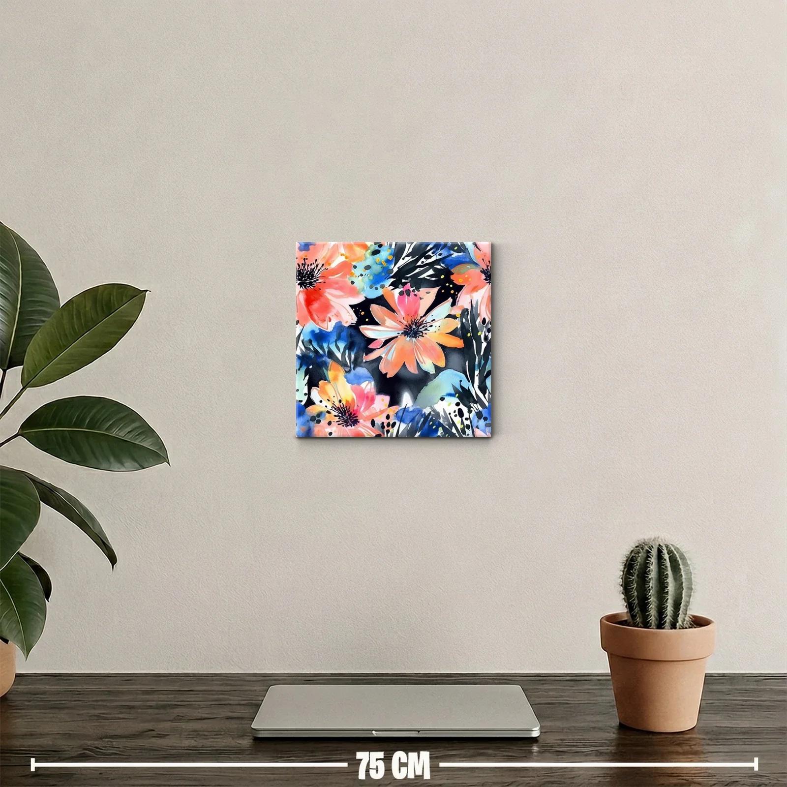 Cuadro floral vibrante con colores cálidos y fríos — miniatura 2