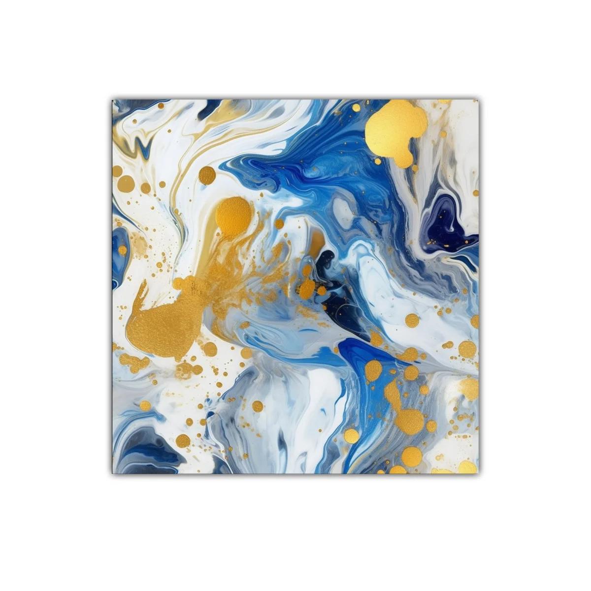 Cuadro abstracto con tonos azules y detalles dorados brillantes