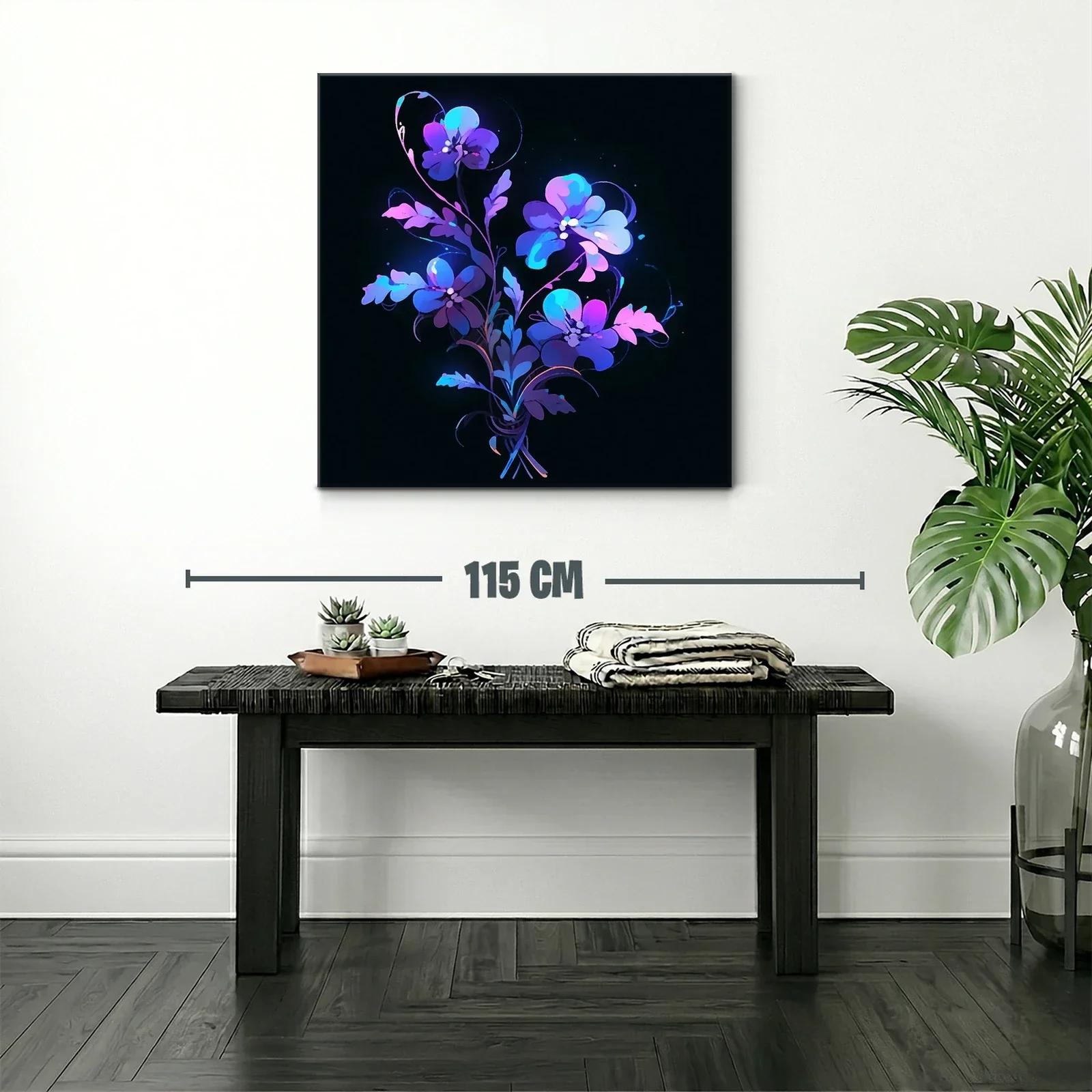 Ramo de flores en tonos violetas y azules sobre fondo oscuro — miniatura 2