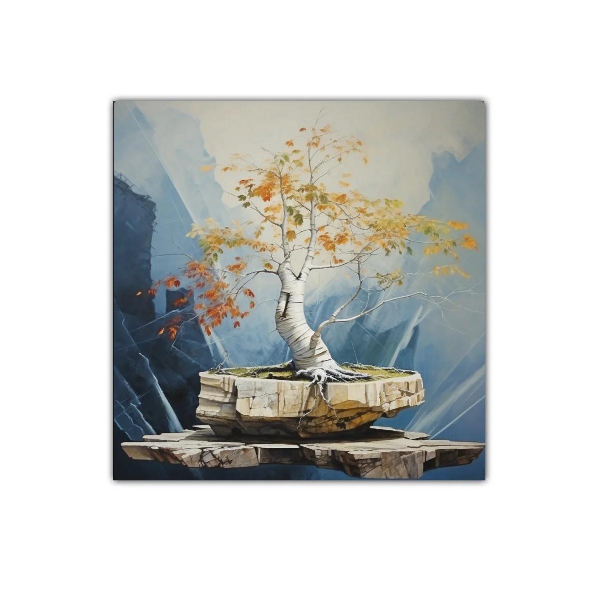 Árbol solitario en roca flotante con tonos otoñales — imagen principal