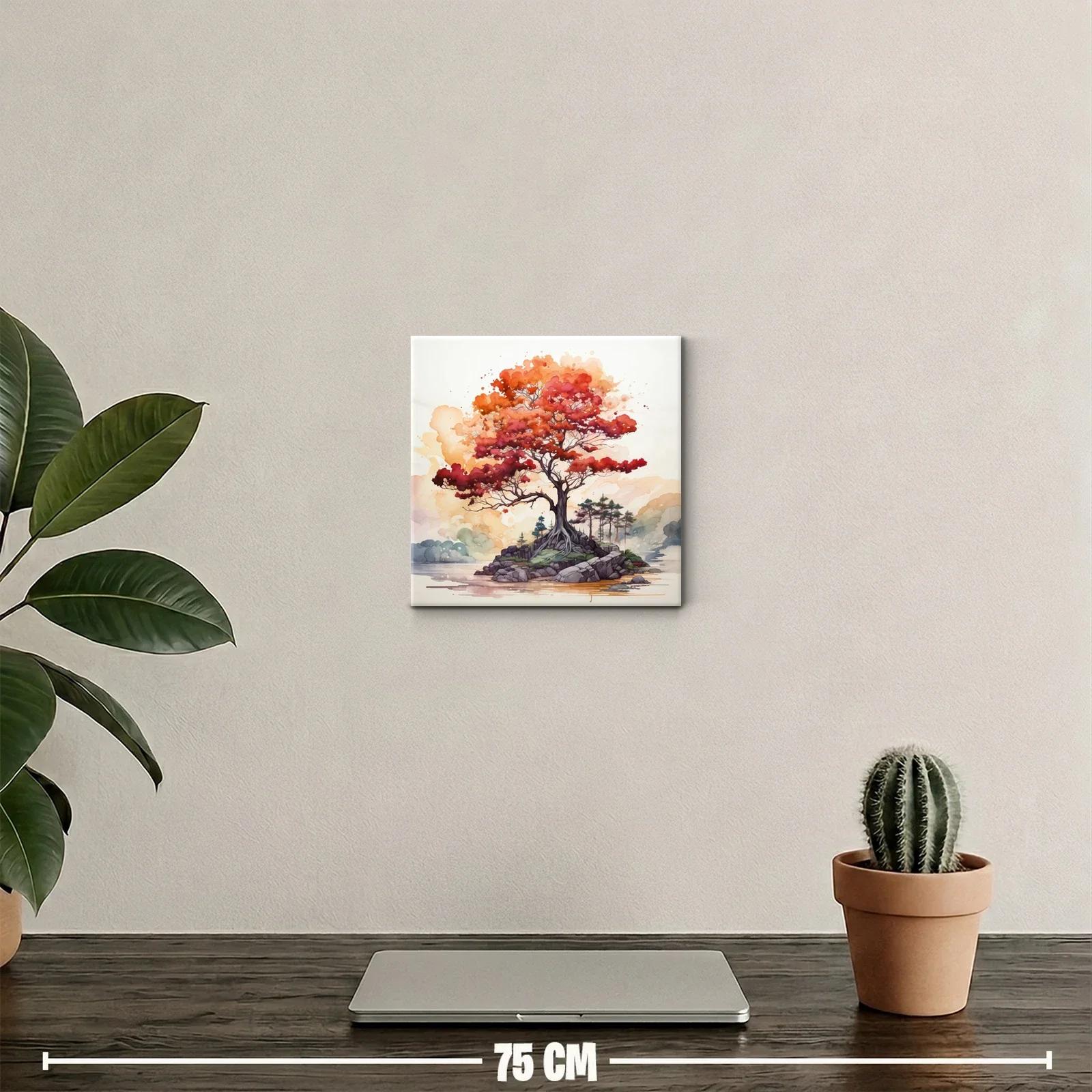Árbol rojizo en isla junto a un lago sereno — miniatura 2