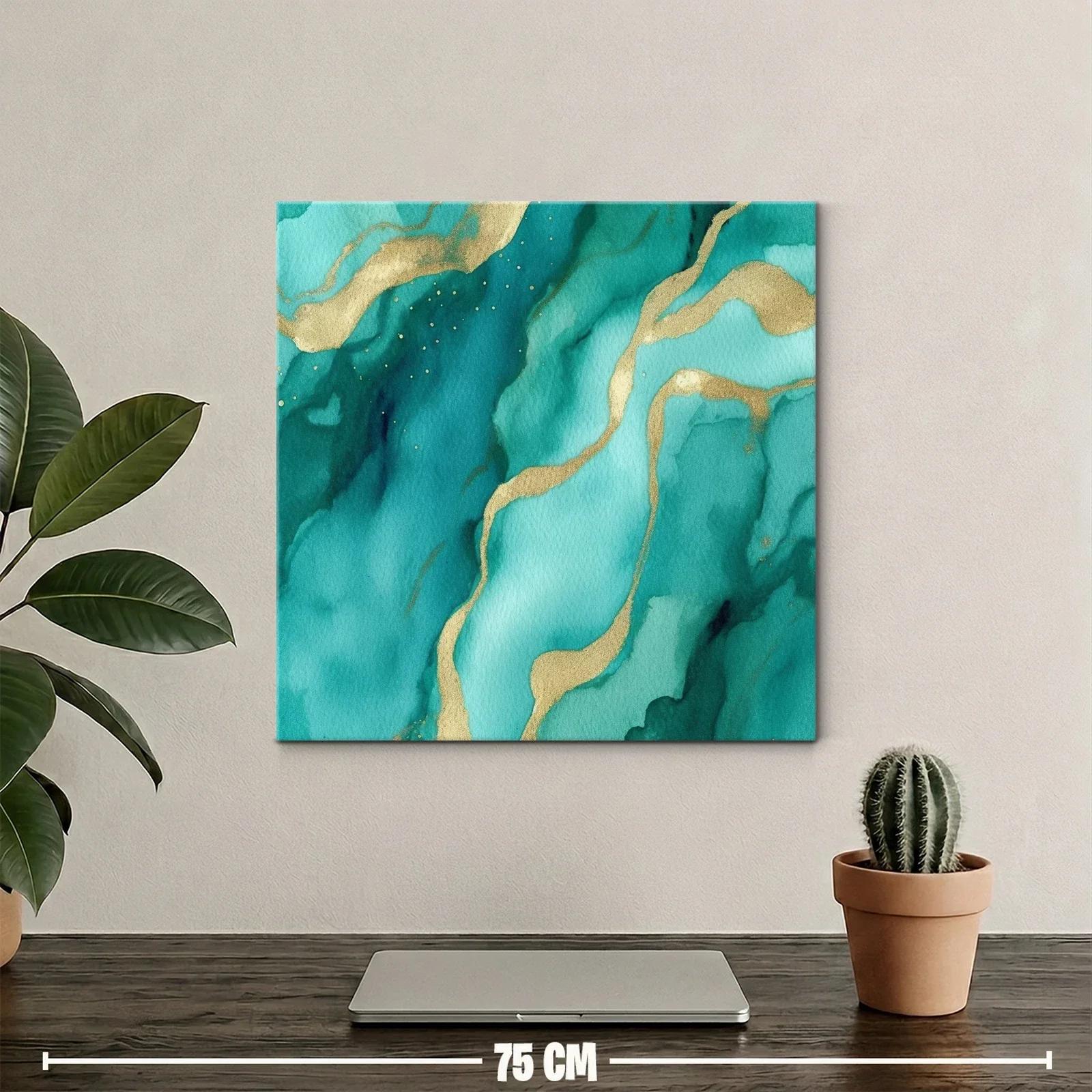 Cuadro abstracto en tonos verdes con detalles dorados — miniatura 2