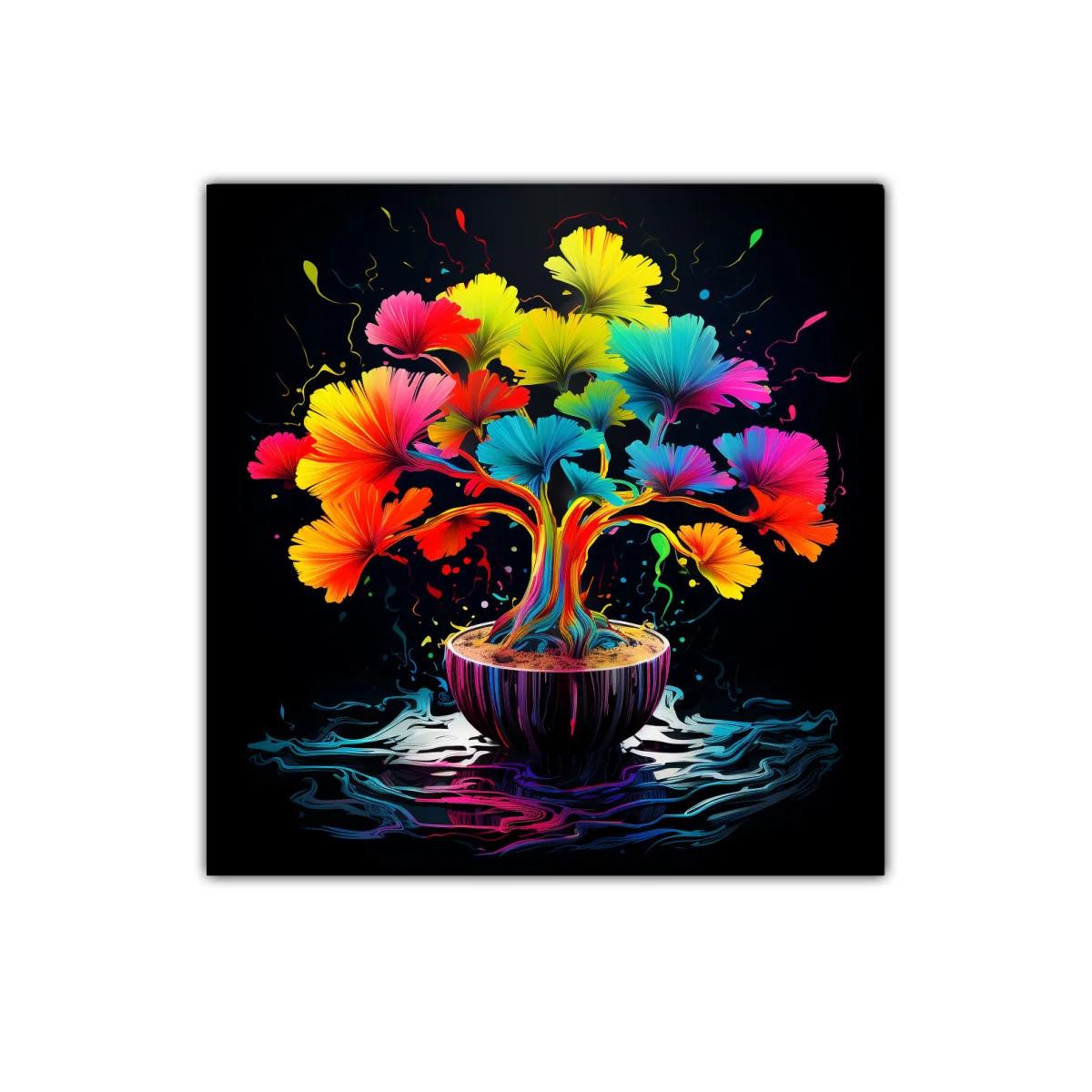 Árbol multicolor vibrante sobre fondo oscuro — imagen principal