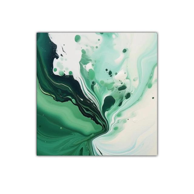Cuadro abstracto con tonos verdes y blancos fluidos