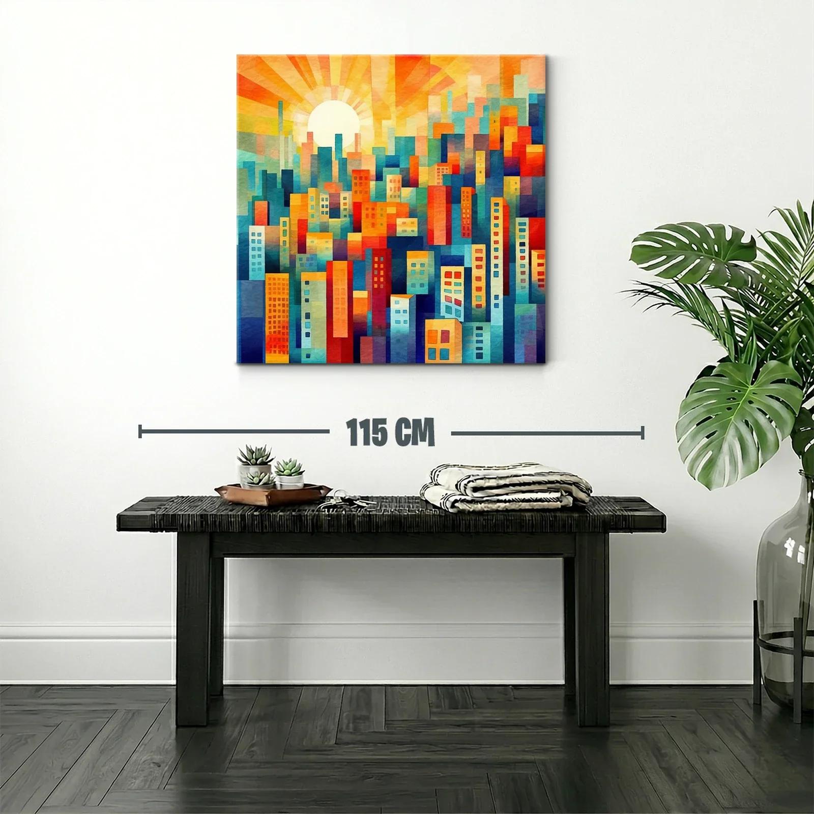 Ciudad vibrante con sol radiante al amanecer — miniatura 2