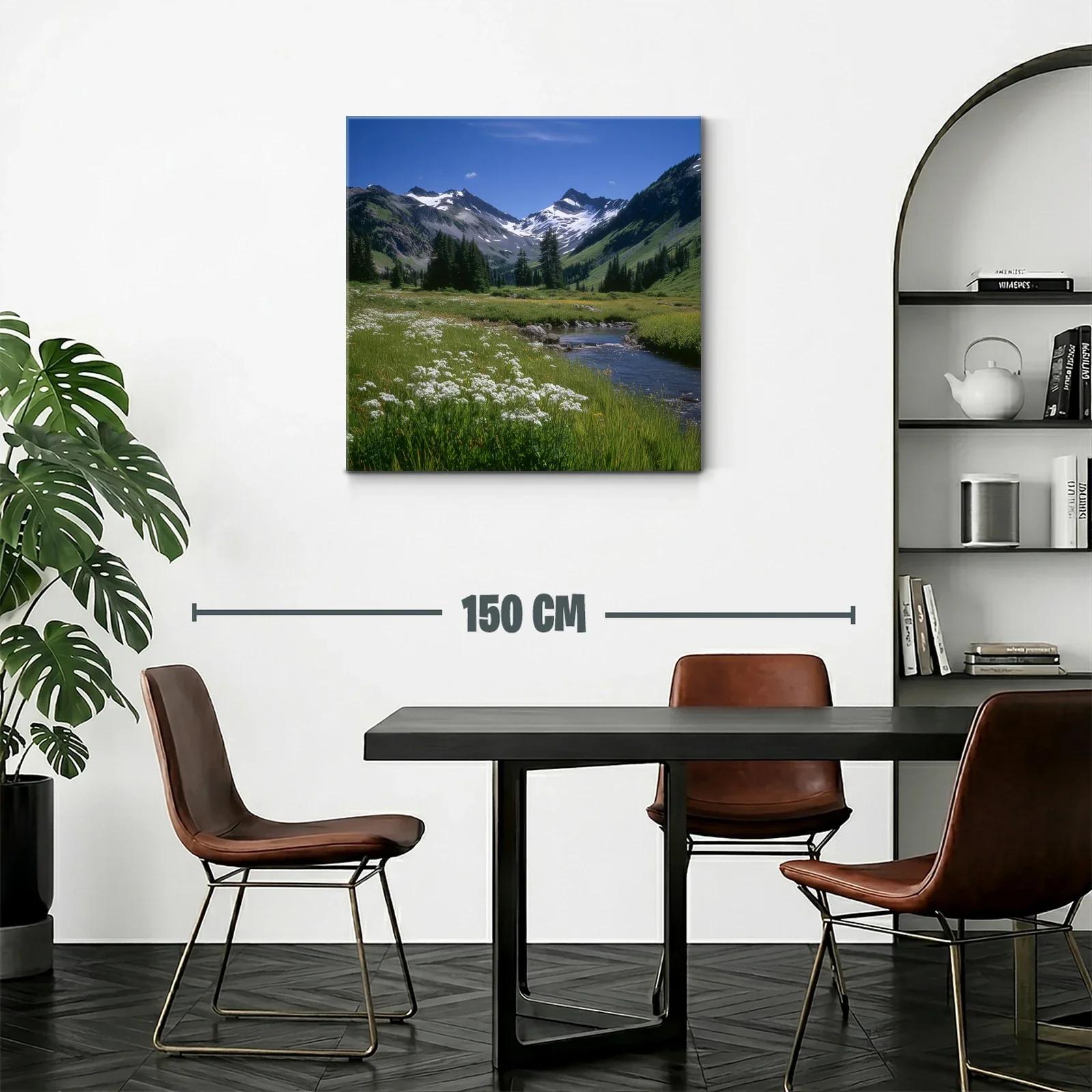 Paisaje natural con montañas nevadas y pradera verde — miniatura 2