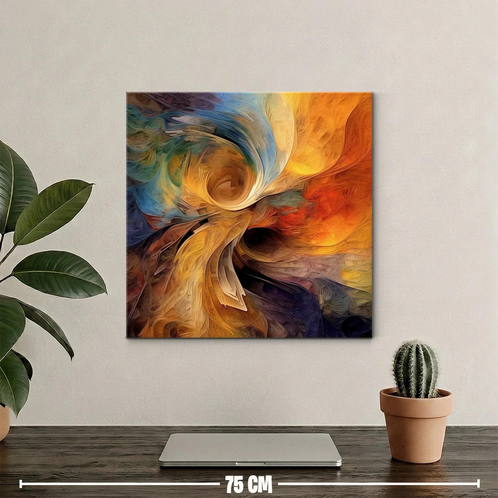 Cuadro abstracto con remolinos en tonos cálidos y fríos — miniatura 2
