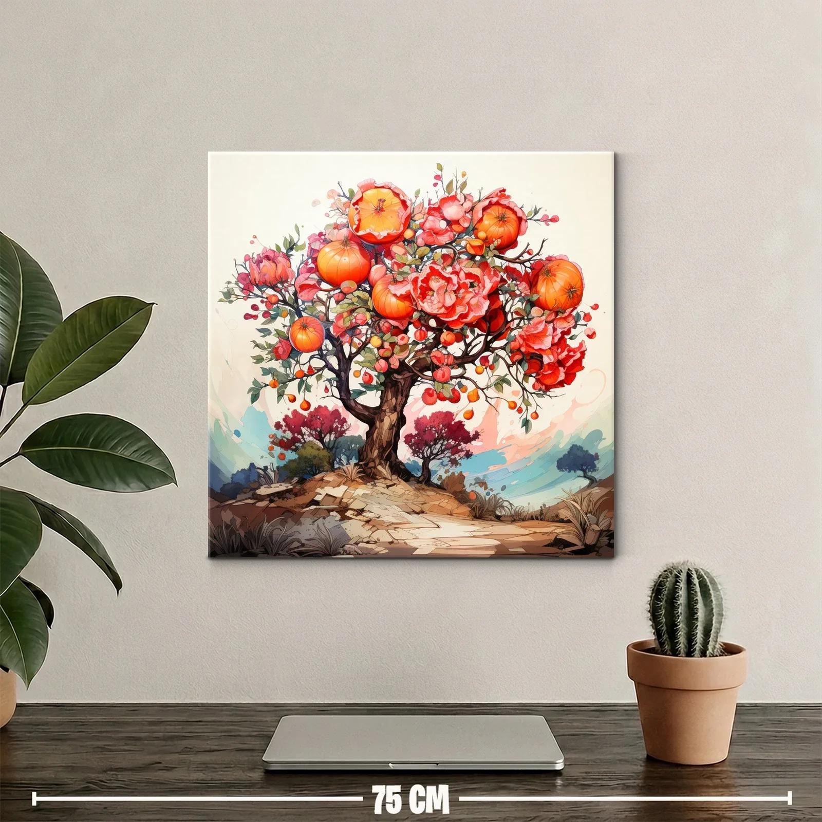 Árbol vibrante con flores y frutos en tonos cálidos — miniatura 2