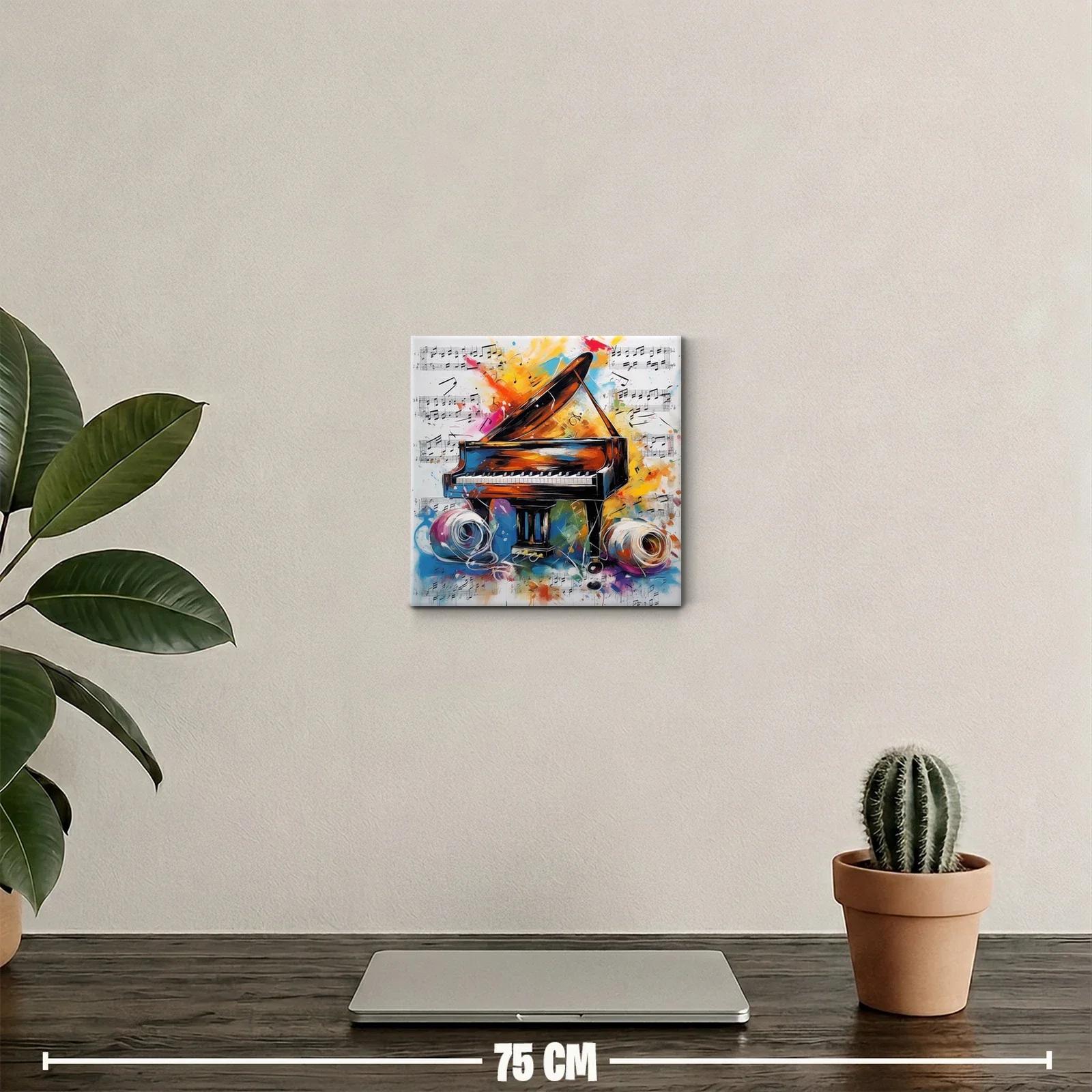 Cuadro vibrante de piano con notas musicales coloridas — miniatura 2