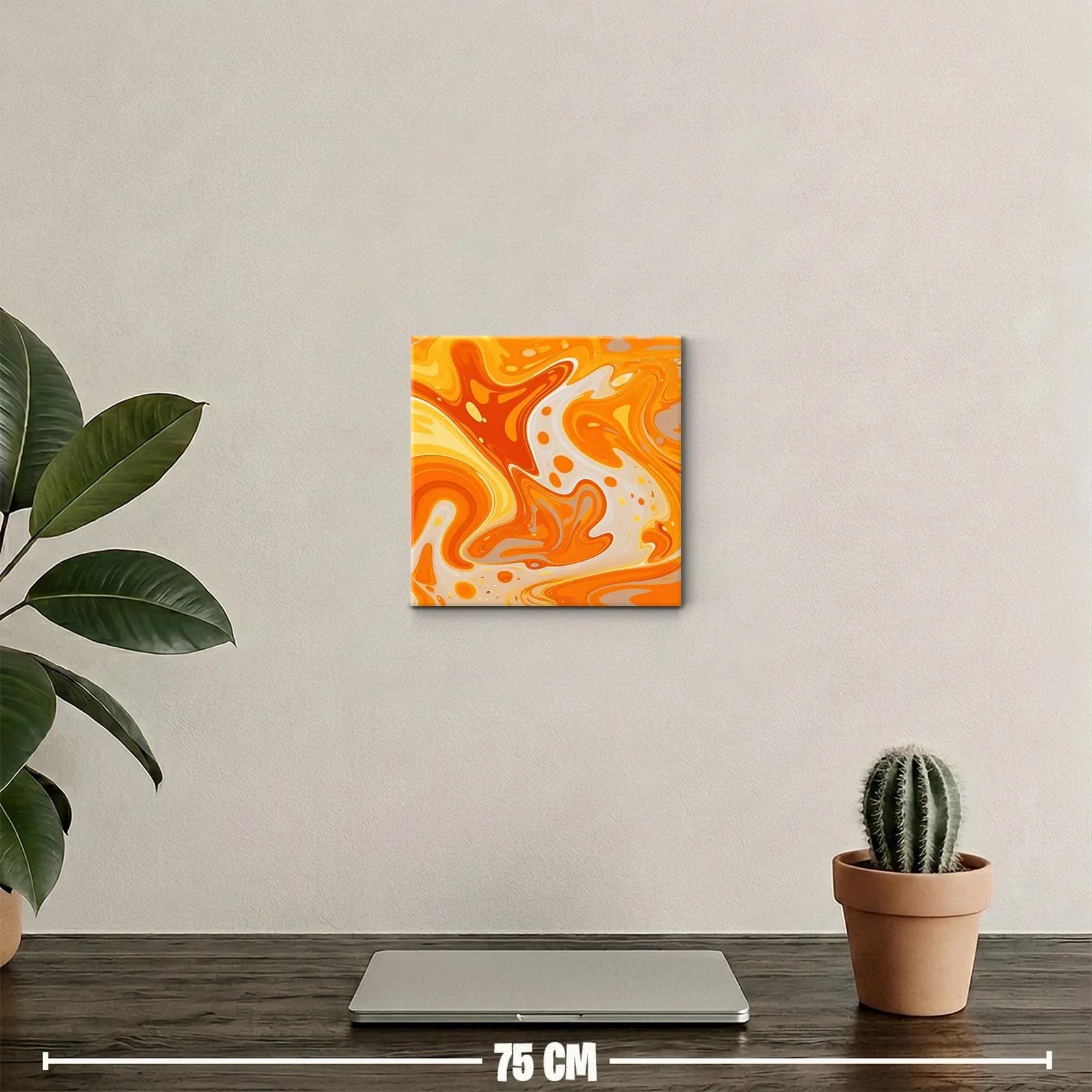 Cuadro abstracto con vibrantes formas en tonos naranjas y amarillos — miniatura 2