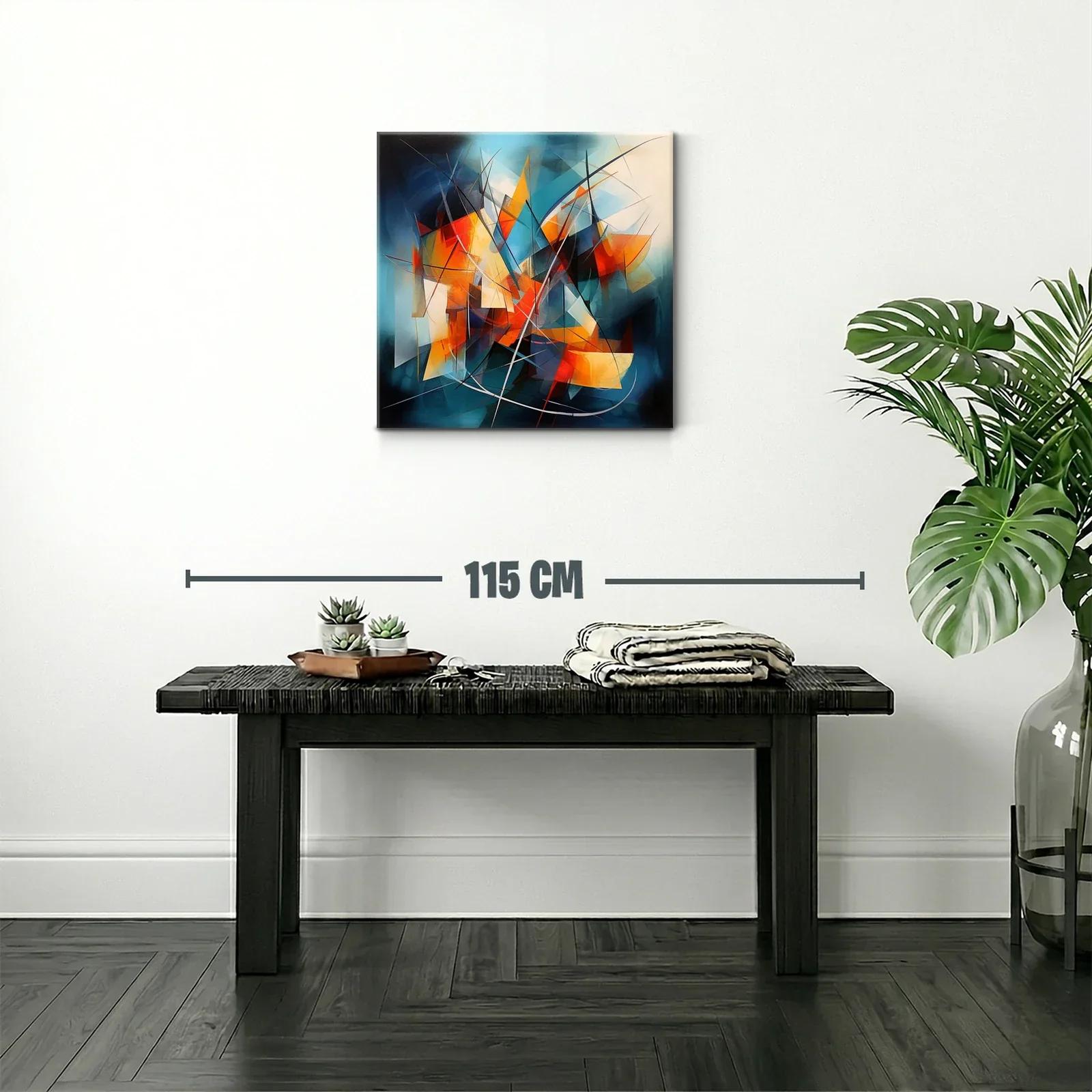 Cuadro abstracto con vibrantes contrastes de naranja y azul — miniatura 2