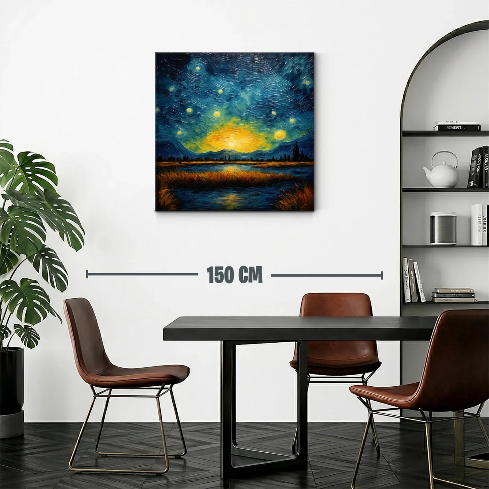 Paisaje nocturno con cielo estrellado y lago reflejante — miniatura 2
