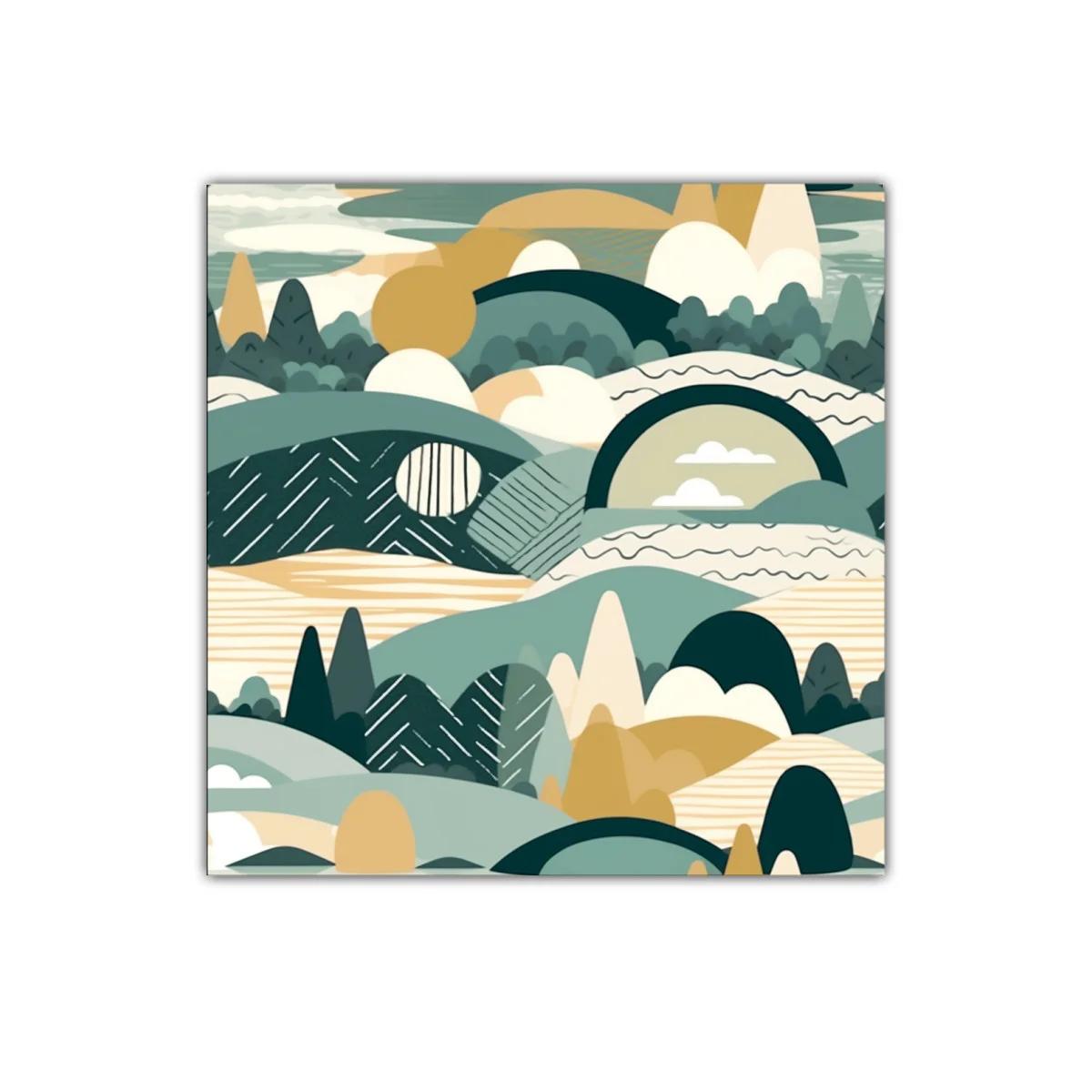 Cuadro decorativo paisaje abstracto en tonos verdes y ocres — miniatura 1
