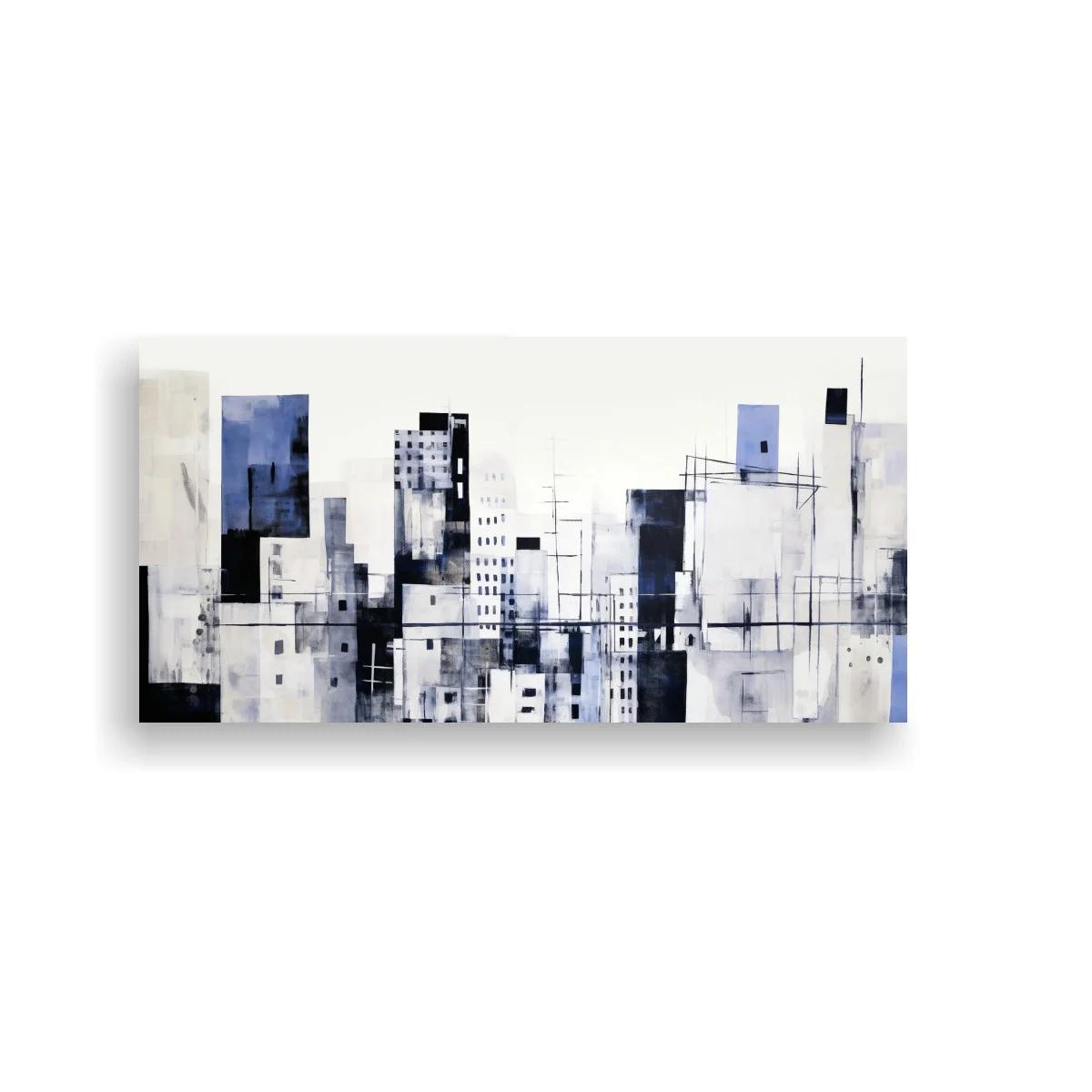 Cuadro skyline urbano abstracto con volúmenes superpuestos
