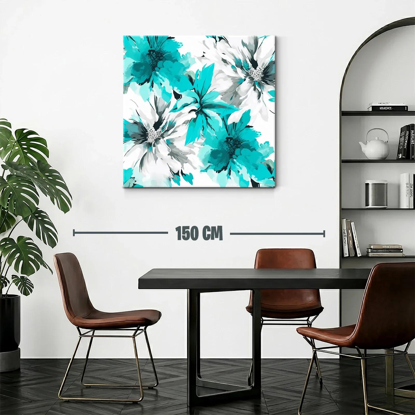 Cuadro floral con tonos turquesa y blanco vibrante — miniatura 2