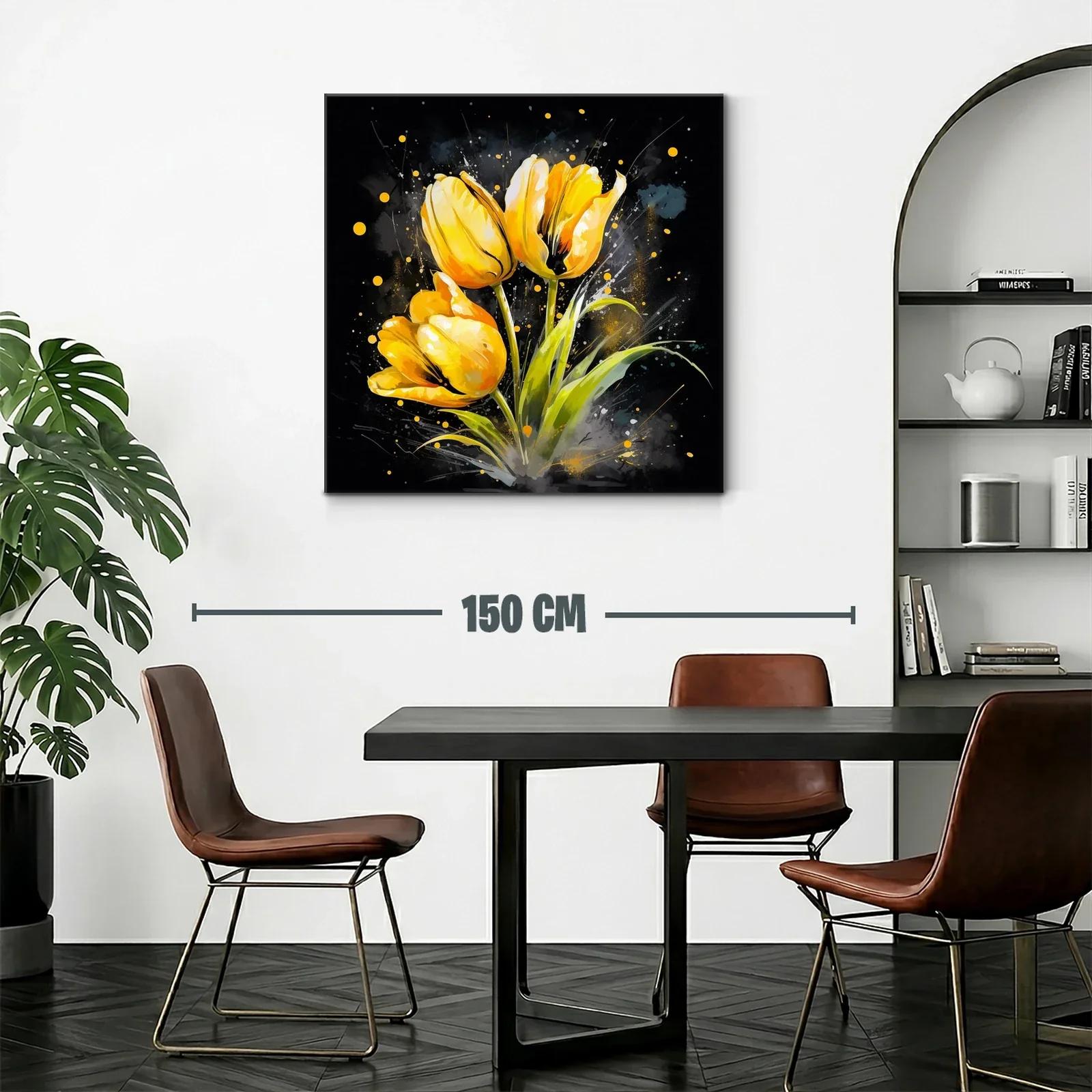 Cuadro con flores amarillas vibrantes sobre fondo oscuro — miniatura 2