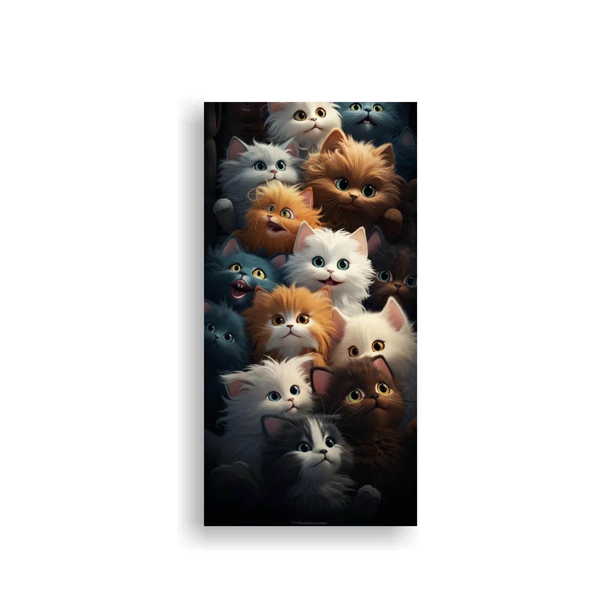 Cuadro grupo de gatitos de ojos grandes y pelaje esponjoso