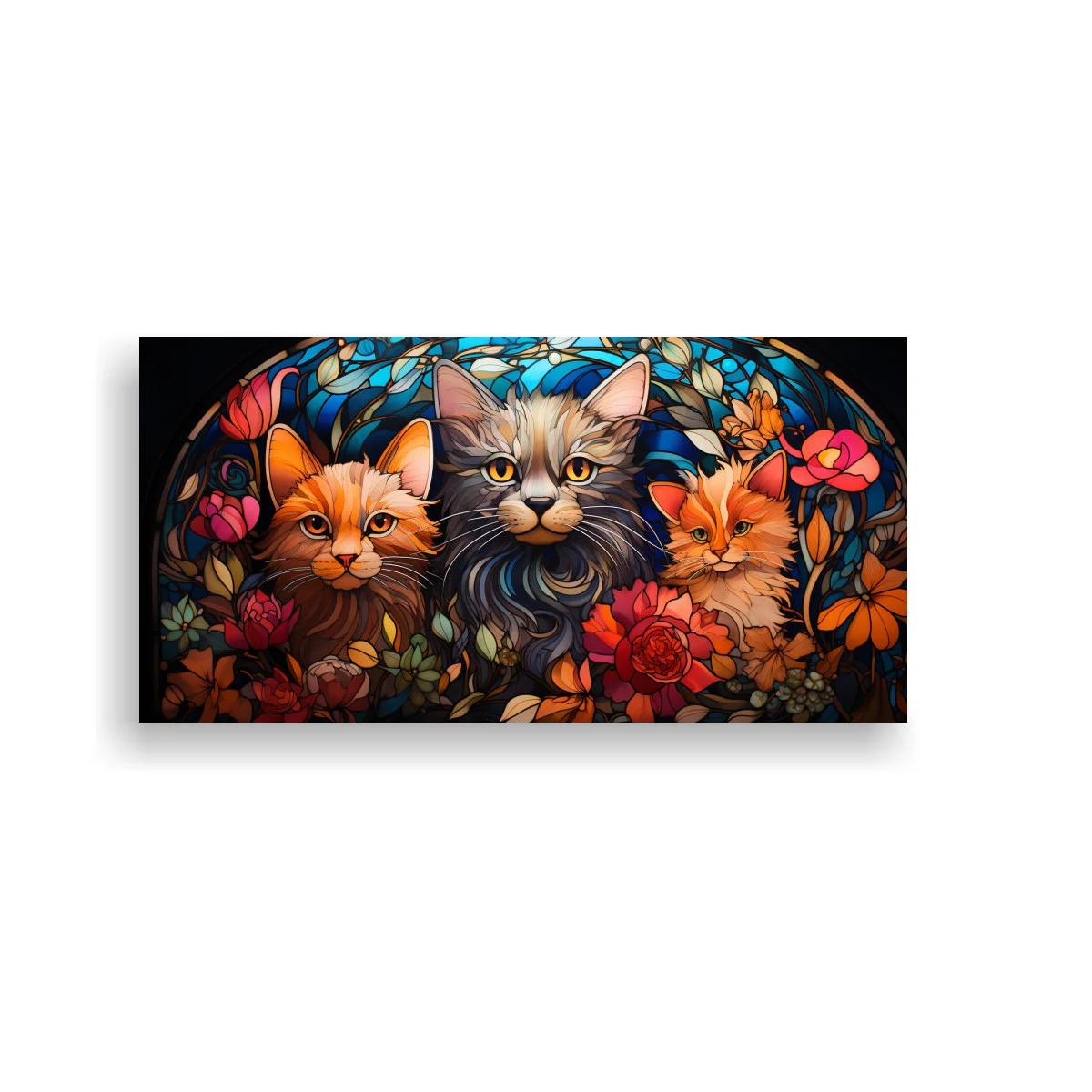 Cuadro tres gatos entre flores en arco