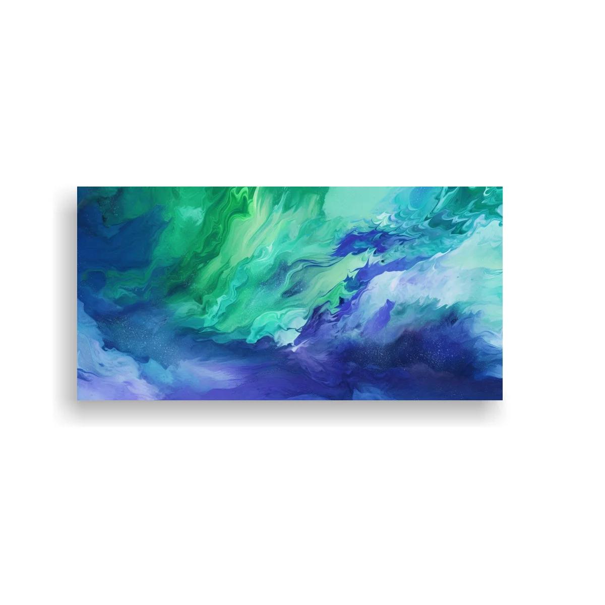 Cuadro abstracción fluida turquesa y azul con veladuras nebulosas