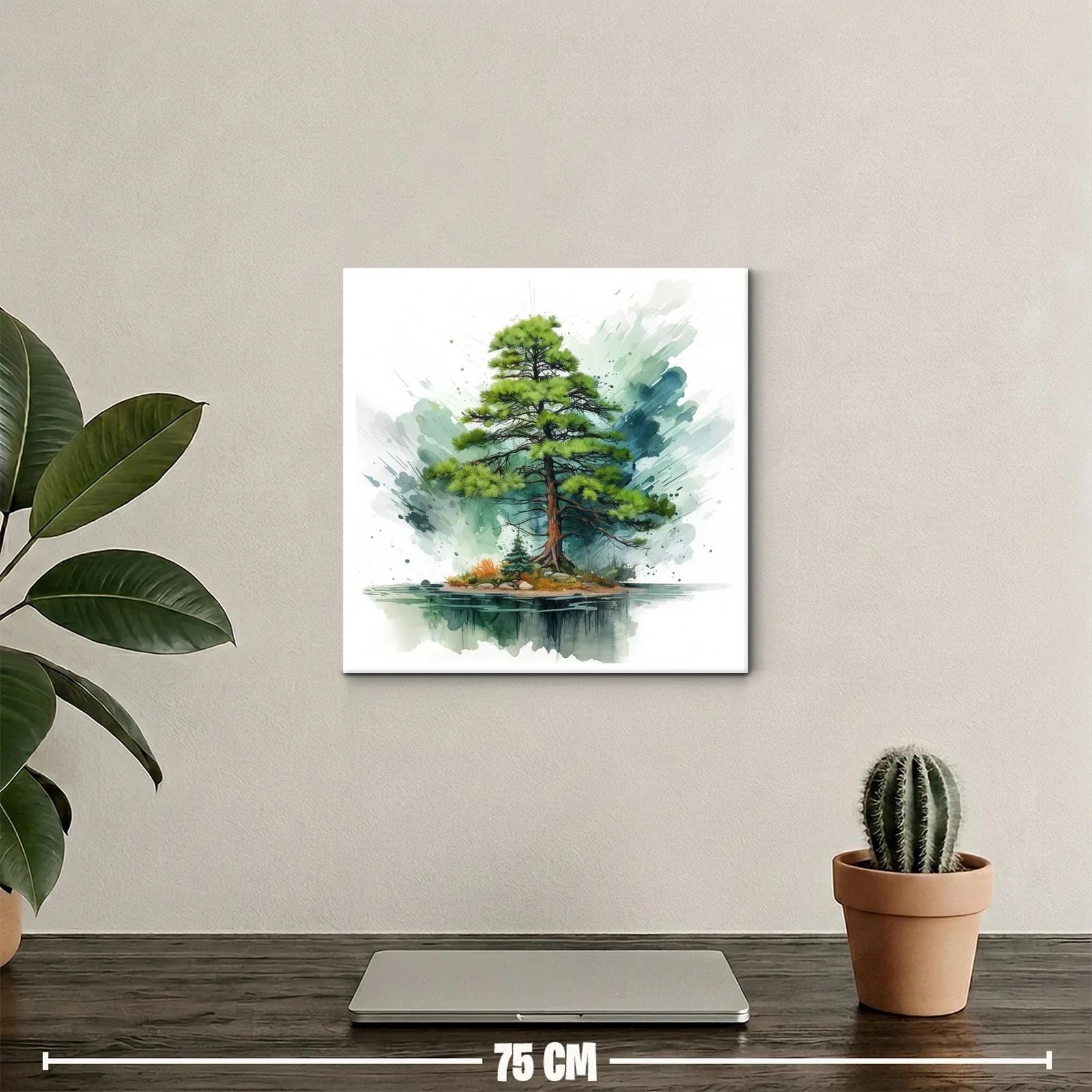 Árbol solitario en isla con reflejo acuoso y tonos verdes — miniatura 2