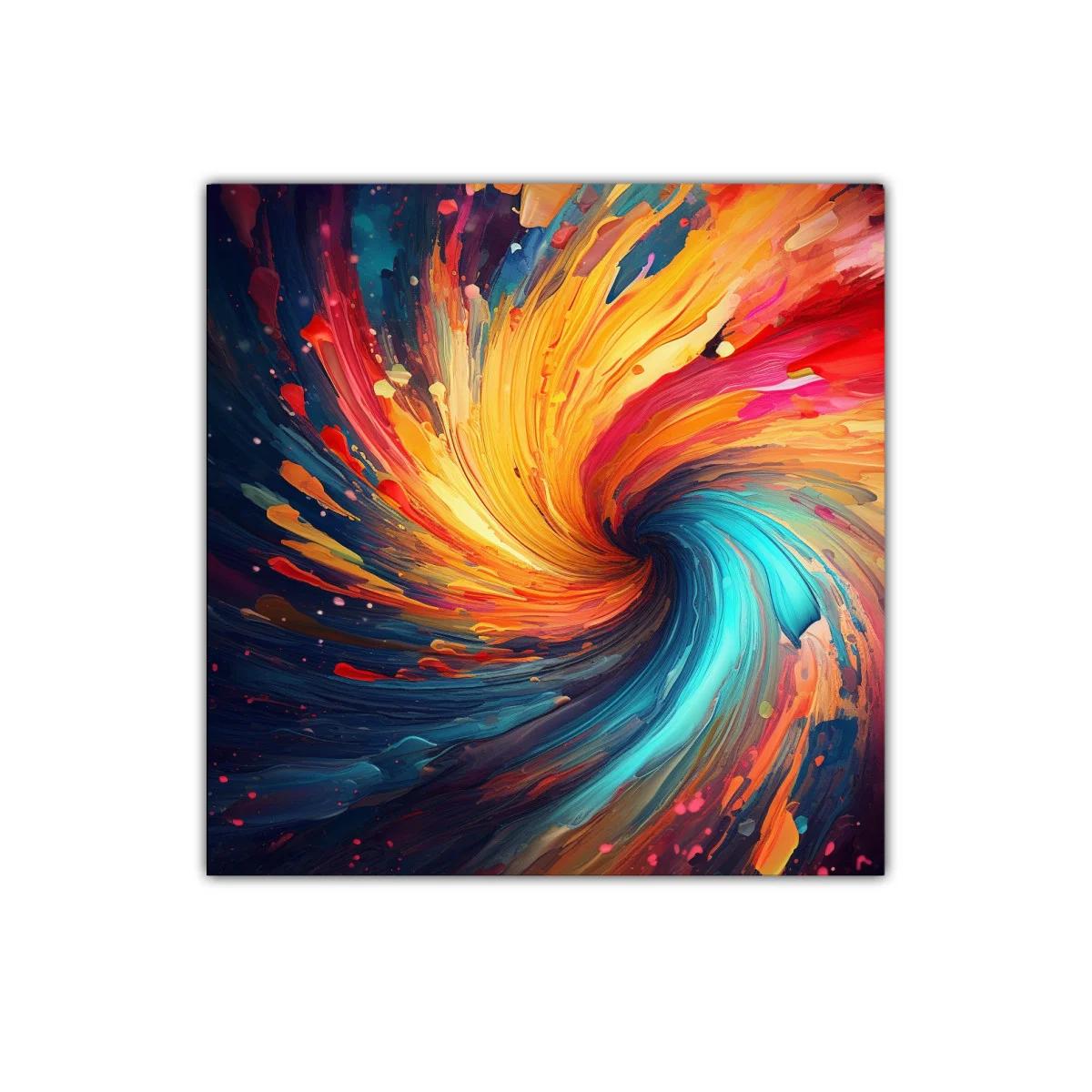Cuadro abstracto en espiral con colores vibrantes y dinámicos
