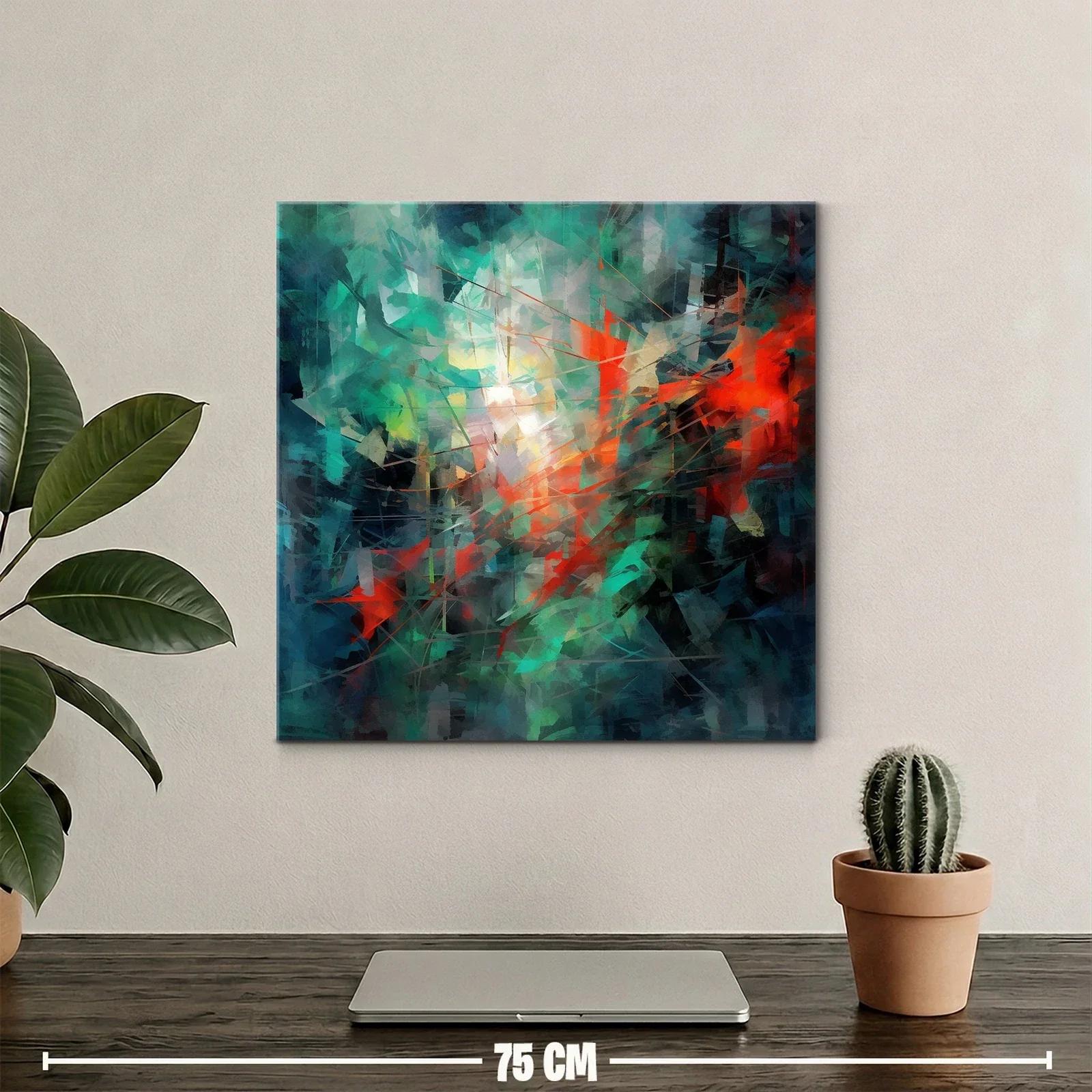 Cuadro abstracto con vibrantes toques en tonos verdes y rojos — miniatura 2