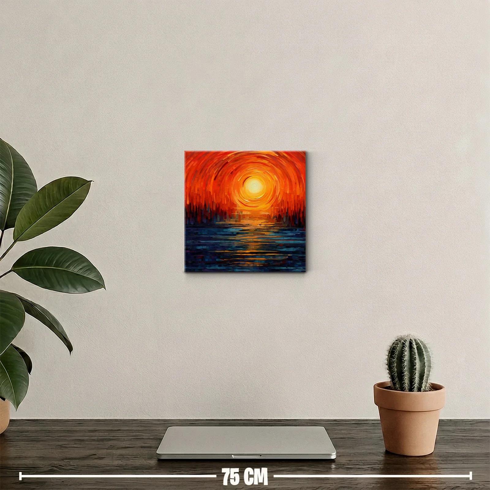 Cuadro abstracto con atardecer en tonos cálidos y contrastantes — miniatura 2