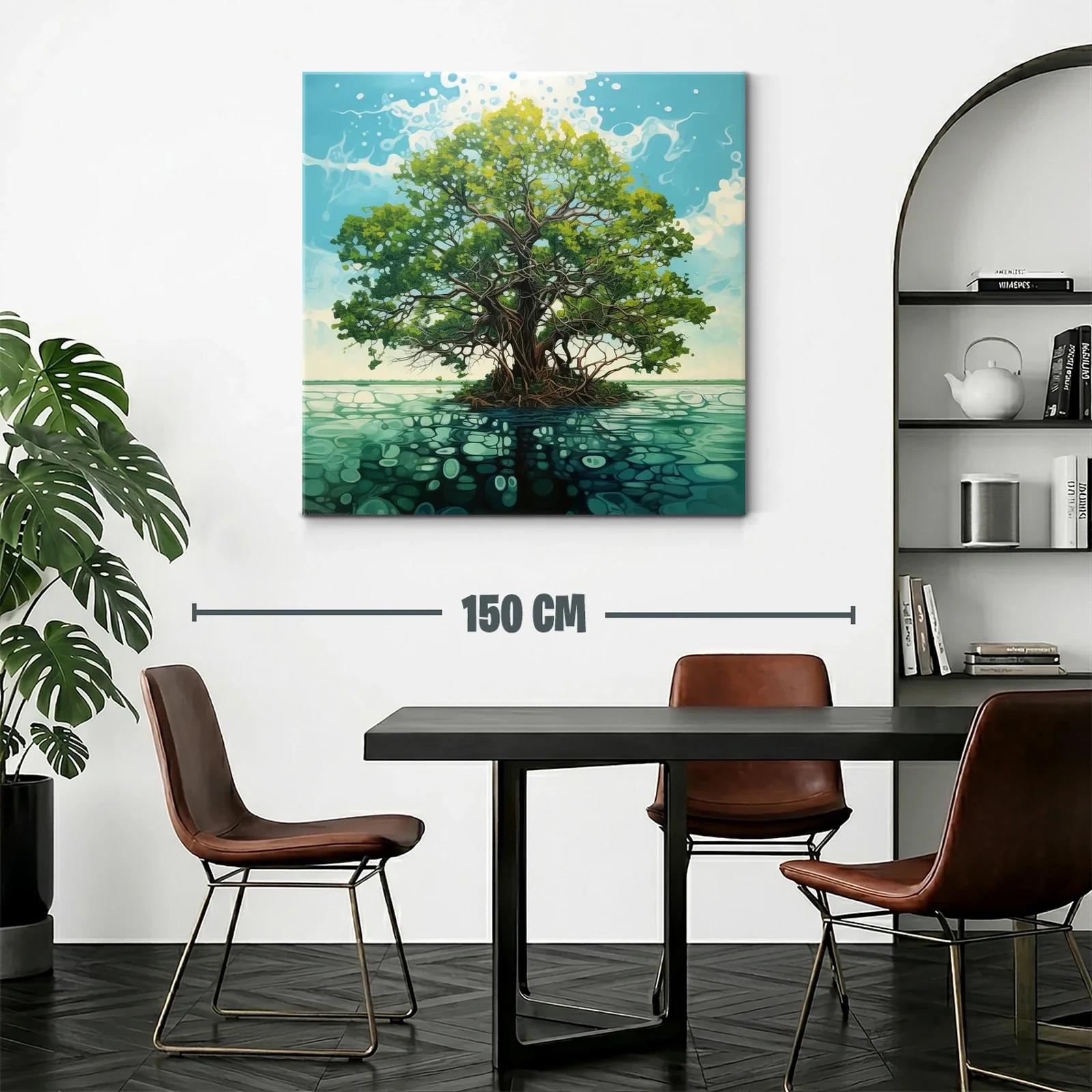 Árbol solitario sobre agua con reflejos y cielo azul — miniatura 2